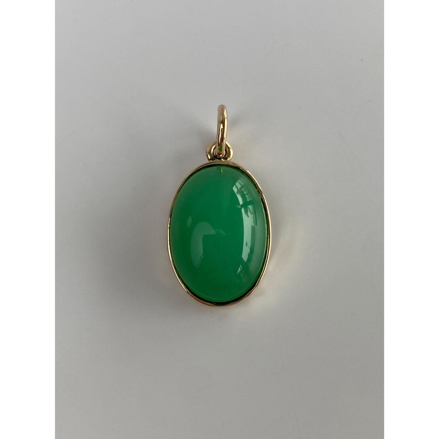Vintage Solid 14k Yellow Gold Green Chalcedony Cufflink Conversion Charm