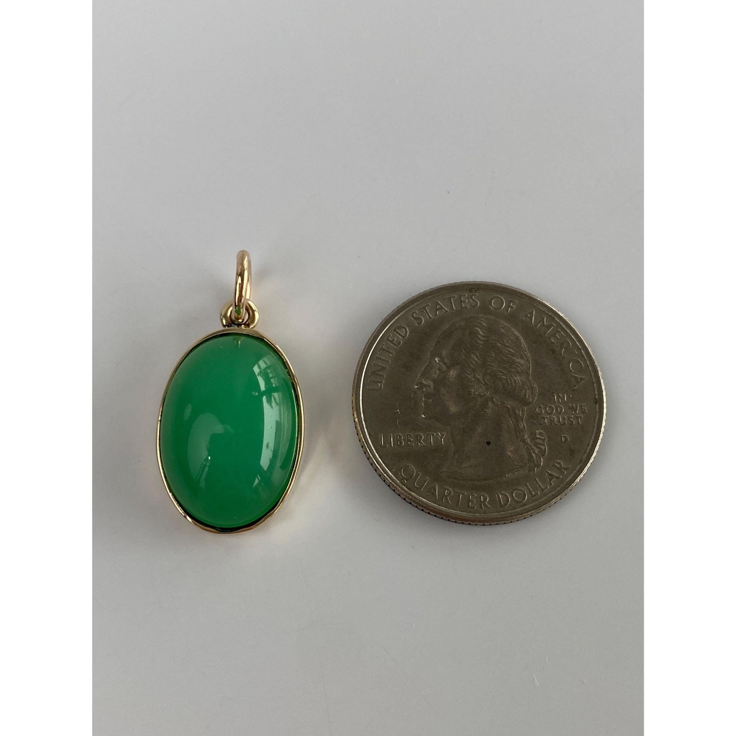 Vintage Solid 14k Yellow Gold Green Chalcedony Cufflink Conversion Charm