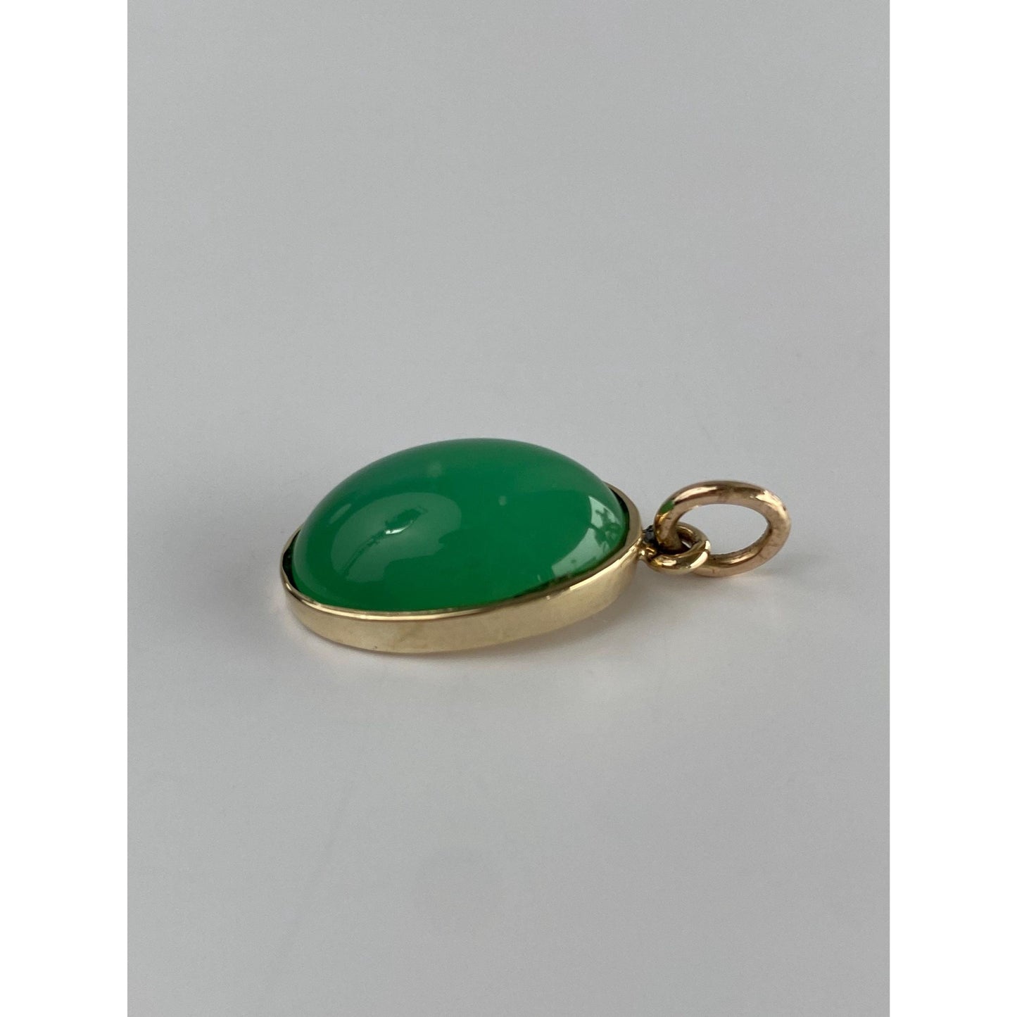 Vintage Solid 14k Yellow Gold Green Chalcedony Cufflink Conversion Charm