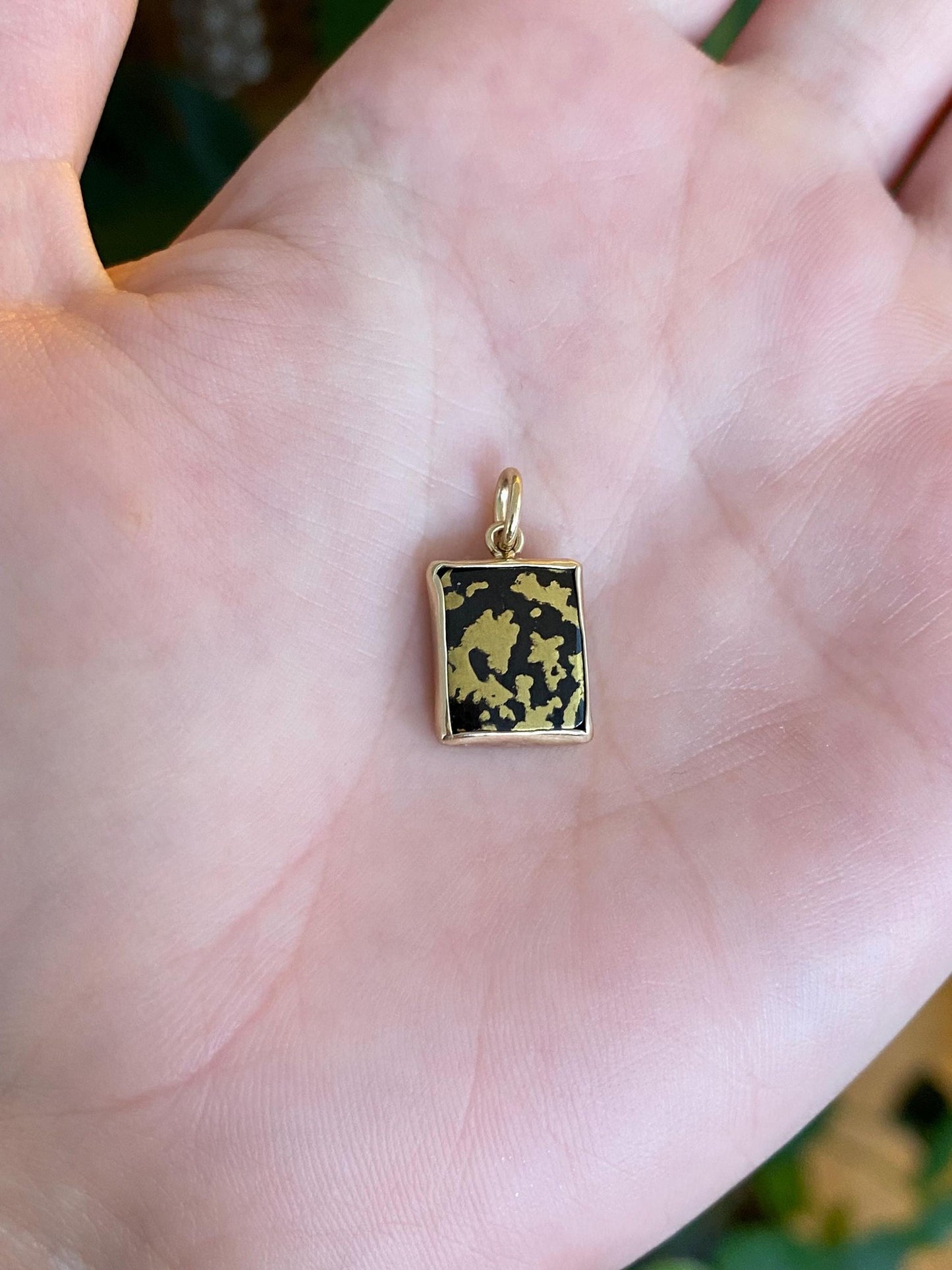 Vintage Solid 14k Yellow Gold Glass Gold Splatter Cufflink Conversion Charm