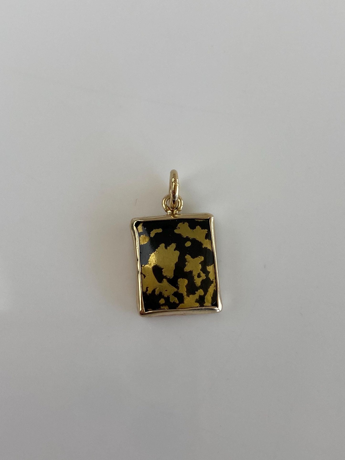 Vintage Solid 14k Yellow Gold Glass Gold Splatter Cufflink Conversion Charm