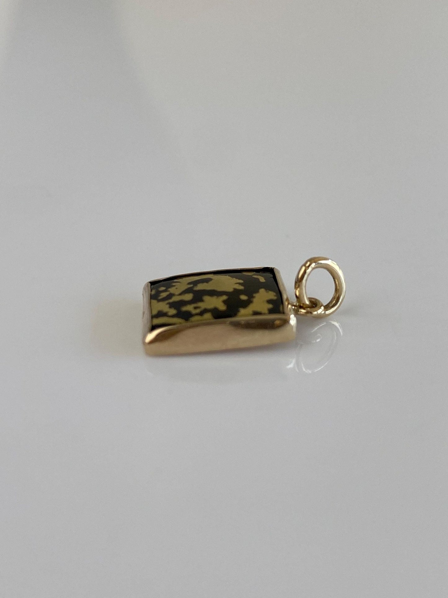 Vintage Solid 14k Yellow Gold Glass Gold Splatter Cufflink Conversion Charm