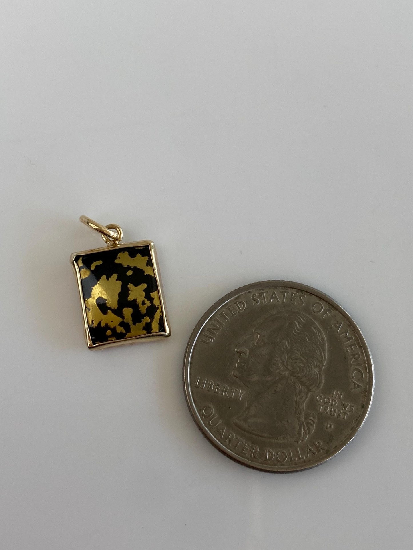 Vintage Solid 14k Yellow Gold Glass Gold Splatter Cufflink Conversion Charm