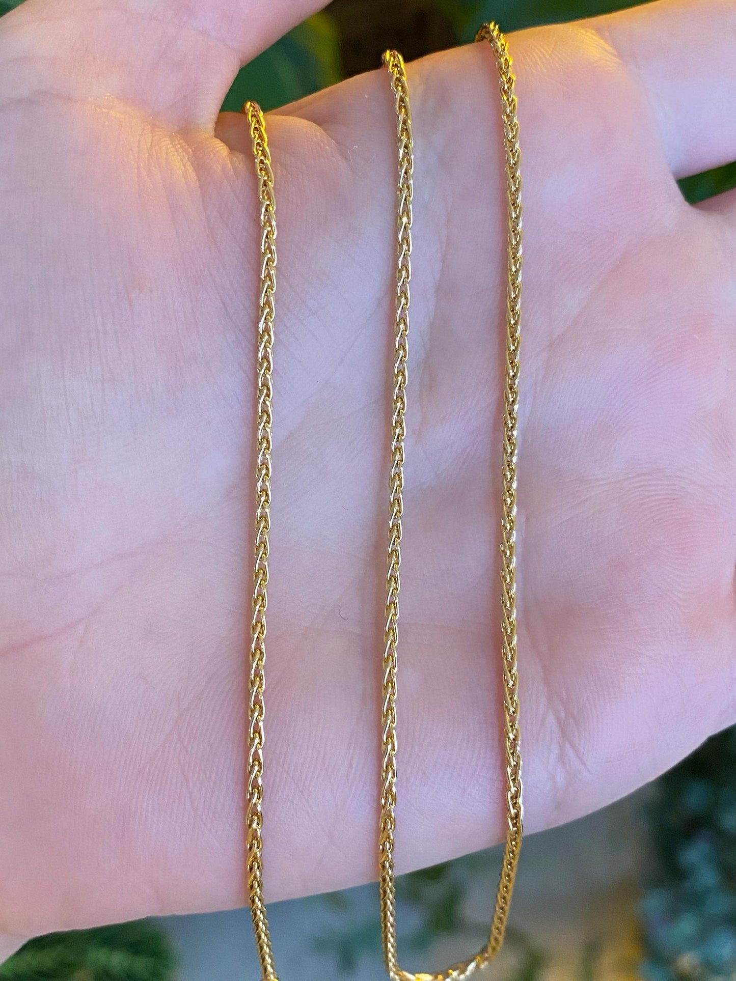 Vintage Solid 18k Yellow Gold Wheat Chain Necklace - 18 inches