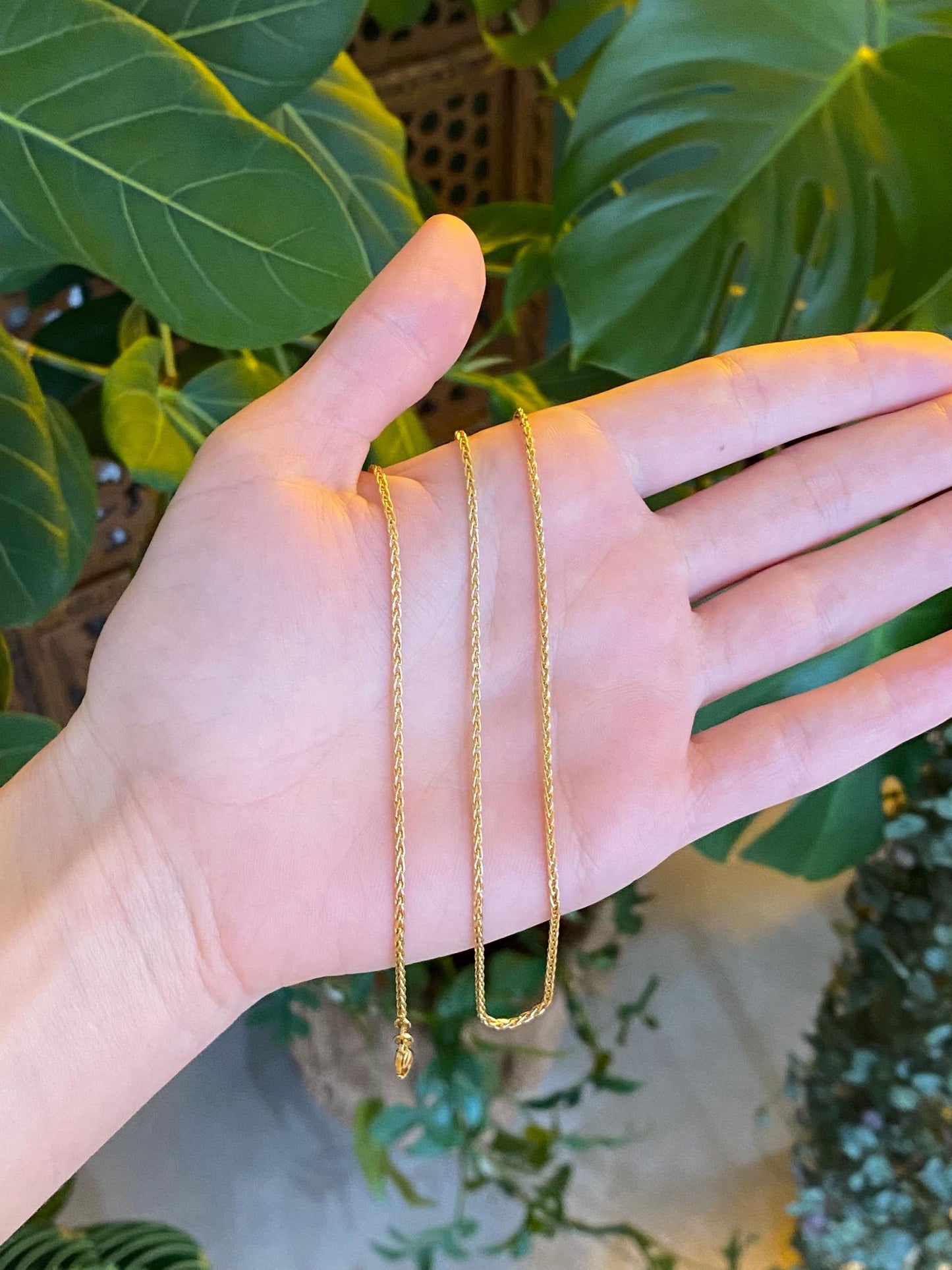 Vintage Solid 18k Yellow Gold Wheat Chain Necklace - 18 inches