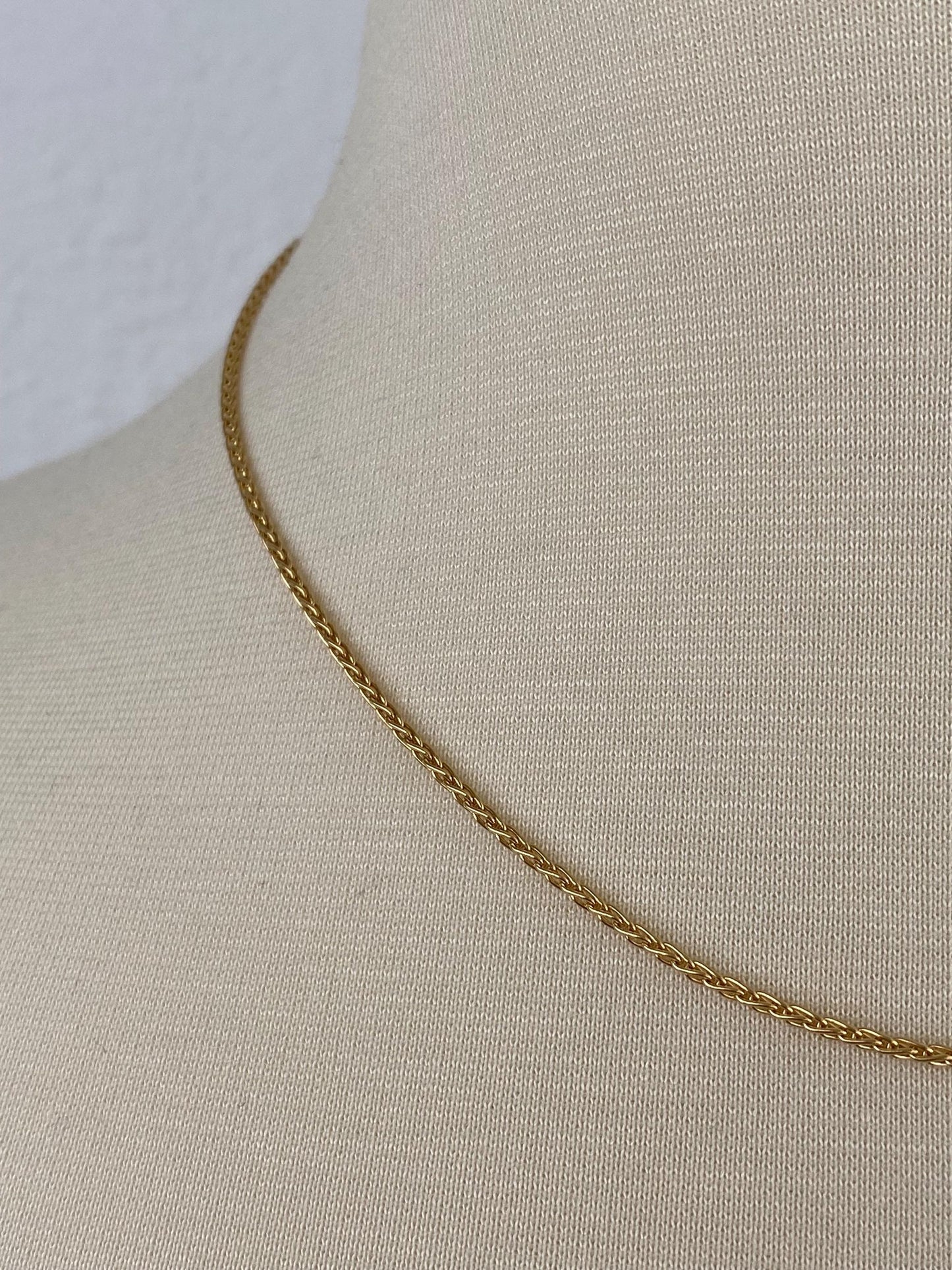 Vintage Solid 18k Yellow Gold Wheat Chain Necklace - 18 inches