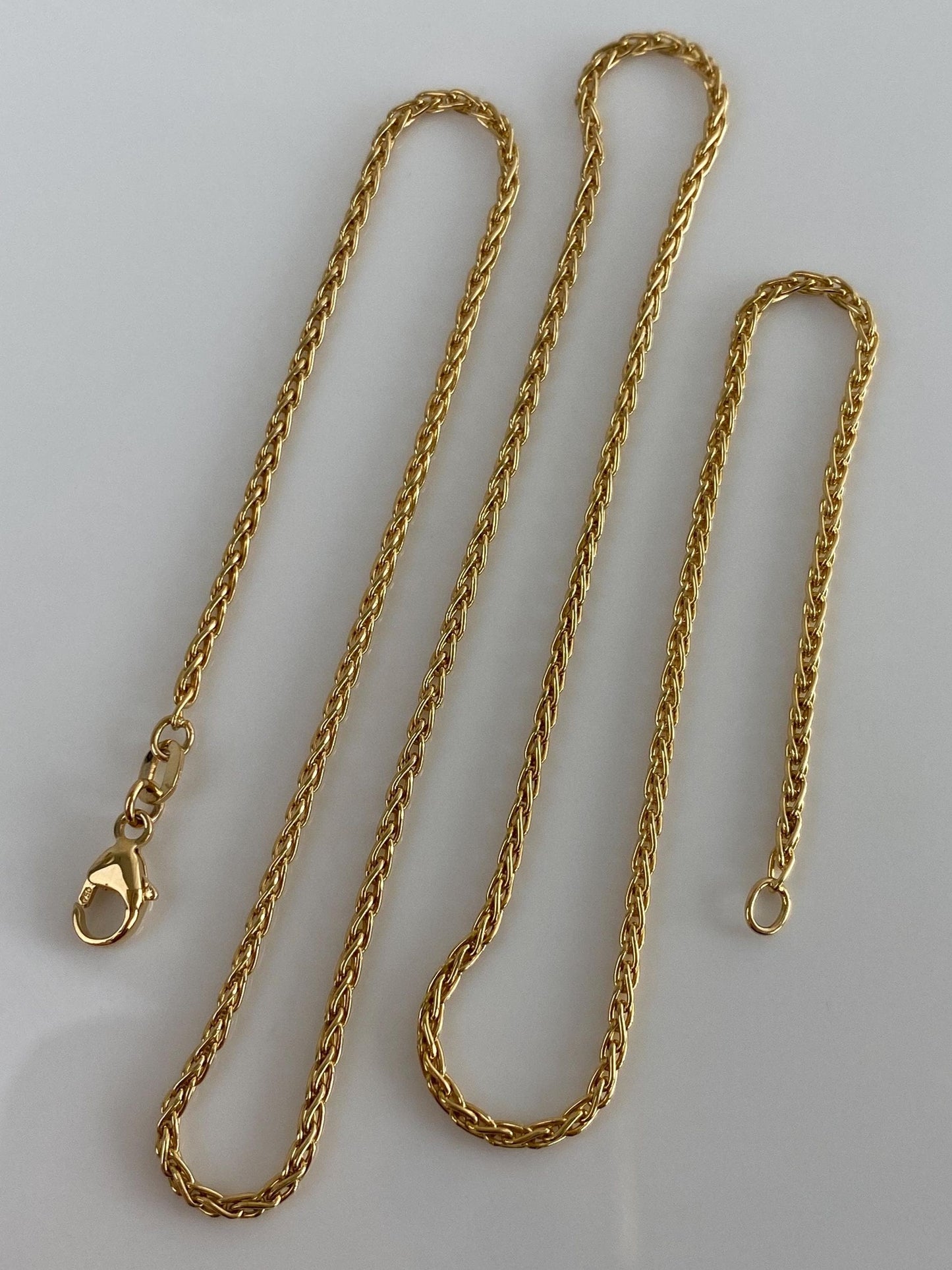 Vintage Solid 18k Yellow Gold Wheat Chain Necklace - 18 inches