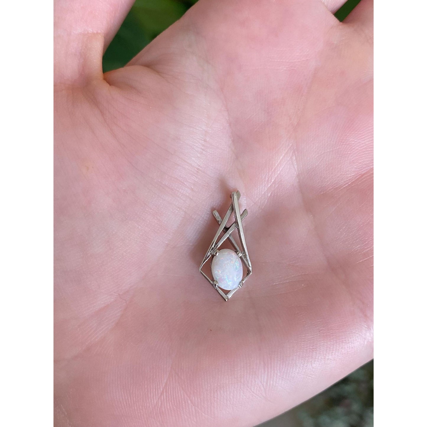 Solid 14k White Gold Opal Slide Charm