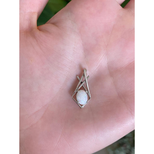 Solid 14k White Gold Opal Slide Charm