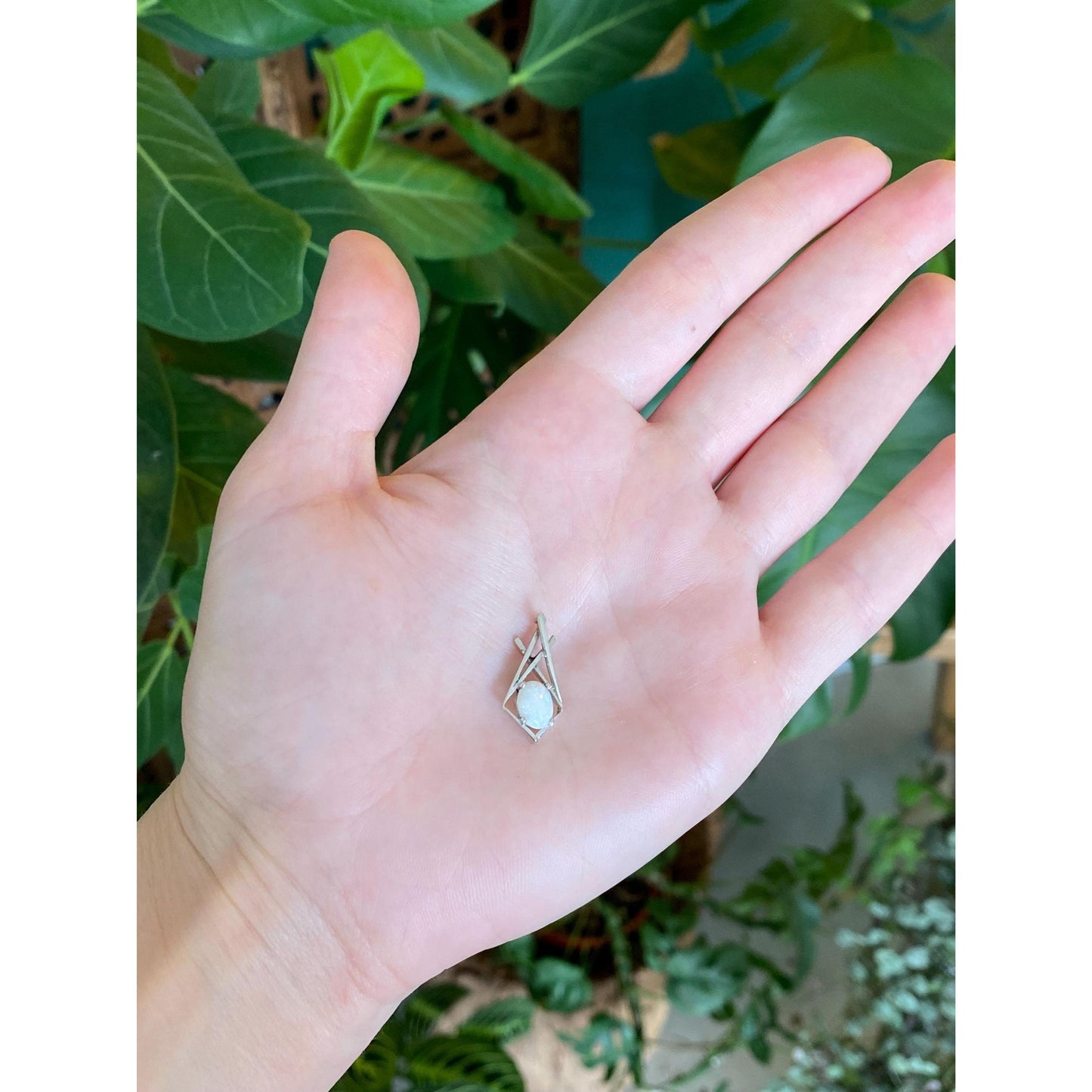 Solid 14k White Gold Opal Slide Charm