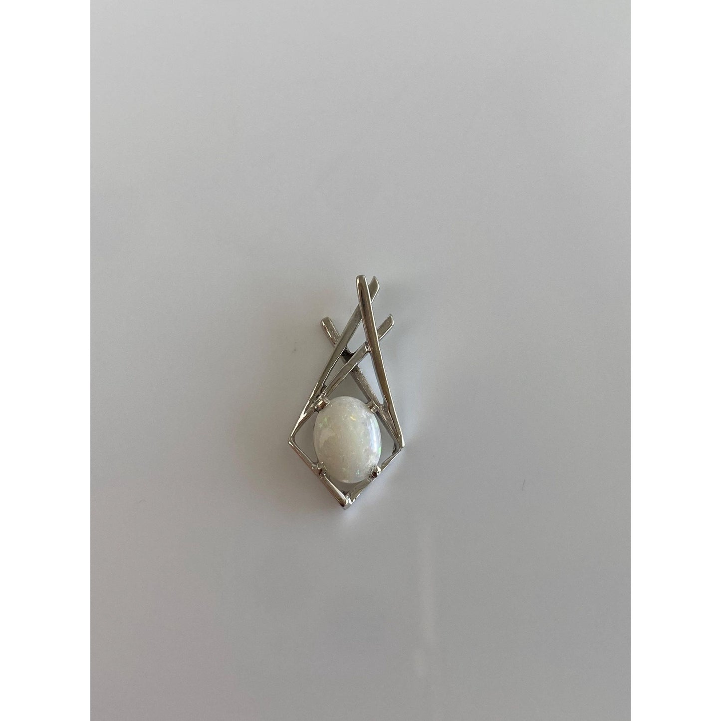 Solid 14k White Gold Opal Slide Charm