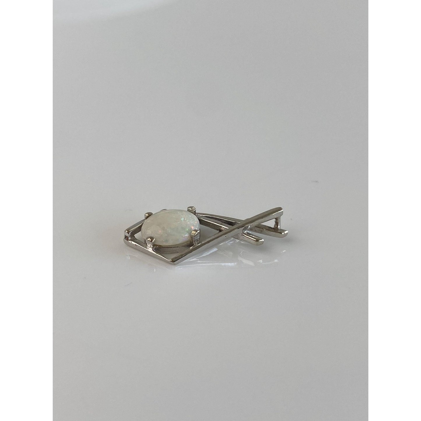 Solid 14k White Gold Opal Slide Charm