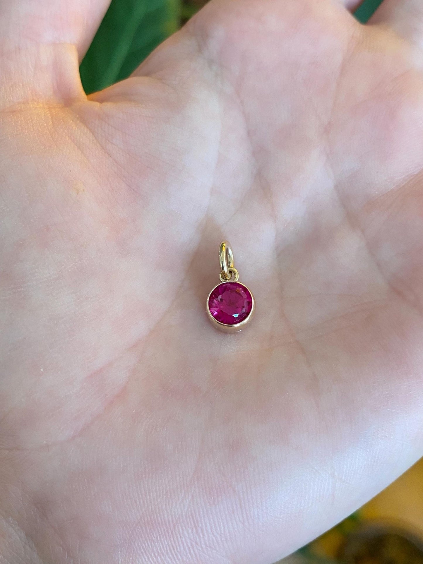 Vintage Solid 12k Yellow Gold Bezel Set Pink Sapphire Charm