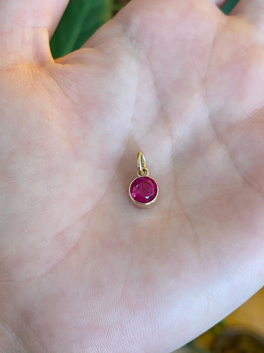 Vintage Solid 12k Yellow Gold Bezel Set Pink Sapphire Charm