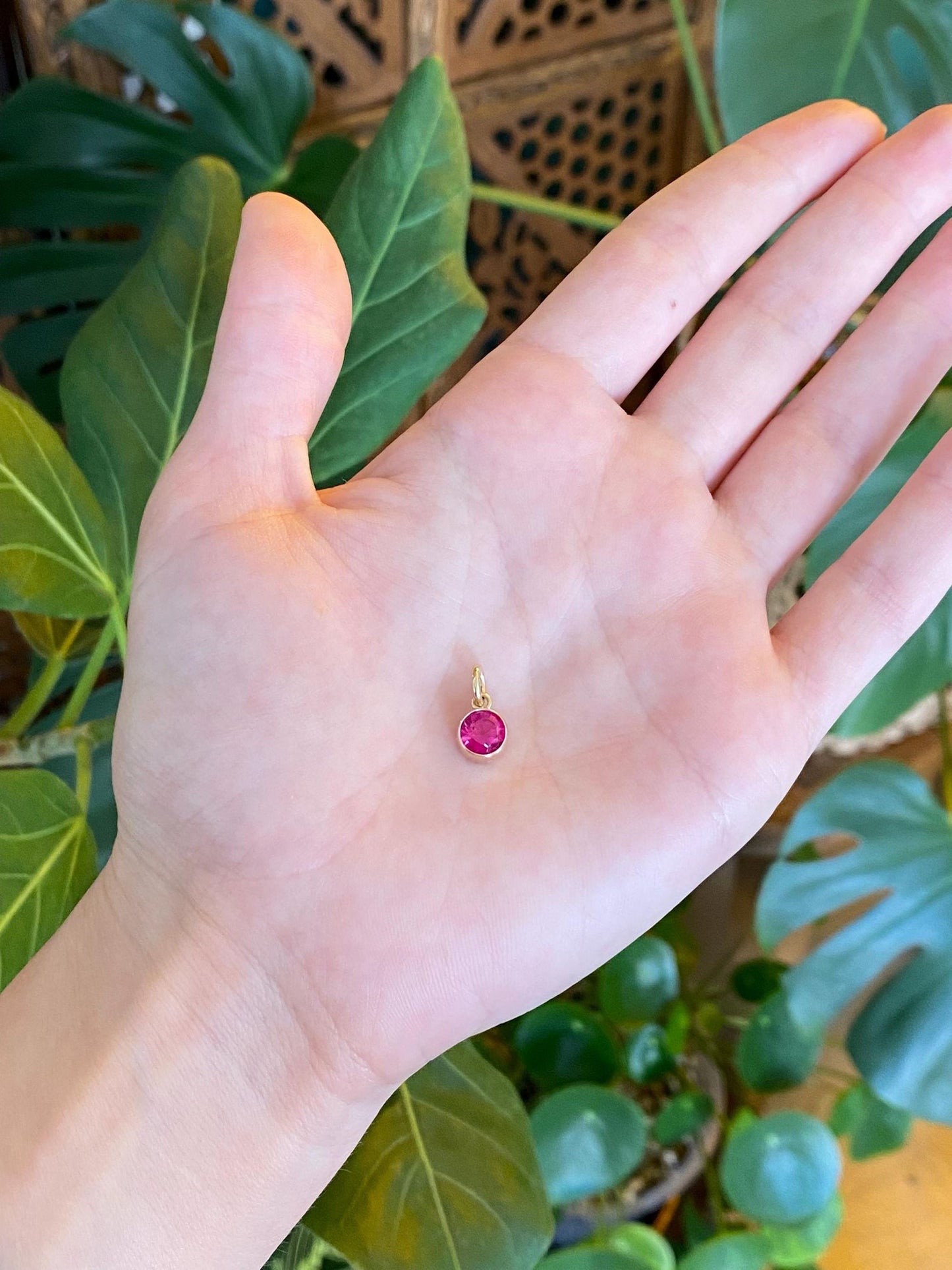 Vintage Solid 12k Yellow Gold Bezel Set Pink Sapphire Charm