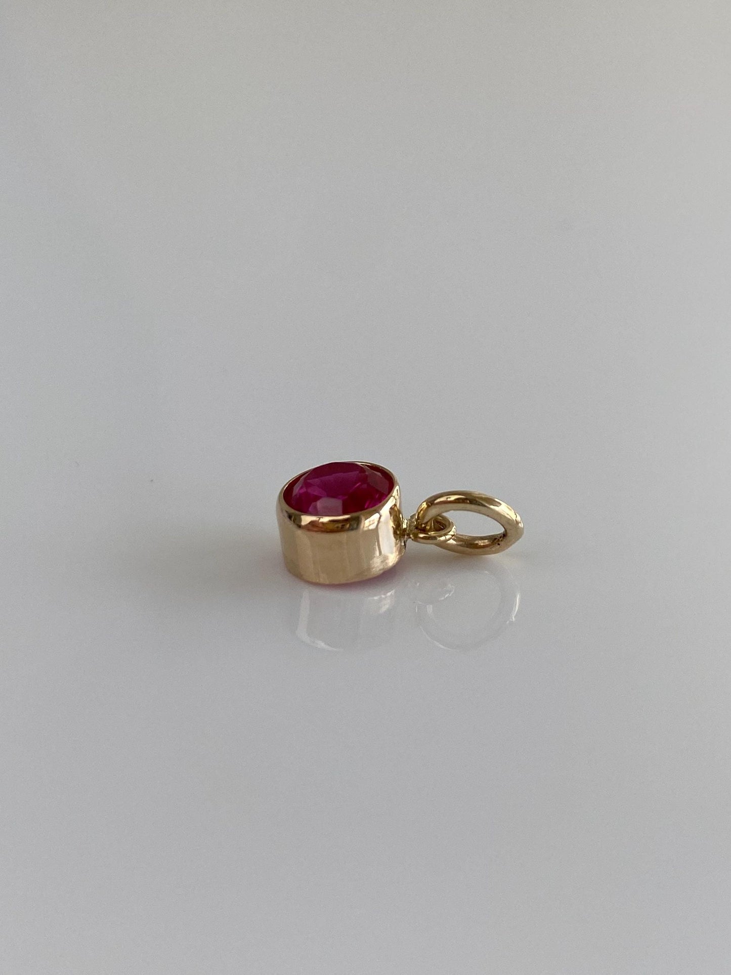 Vintage Solid 12k Yellow Gold Bezel Set Pink Sapphire Charm