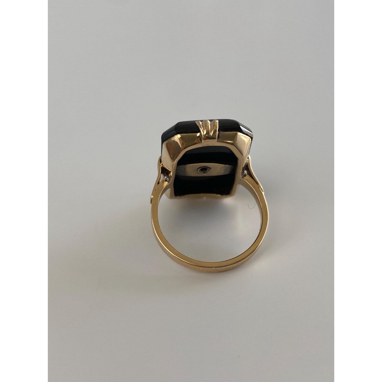 Vintage Solid 14k White & Yellow Gold Diamond Onyx Art Deco Ring - Size 6