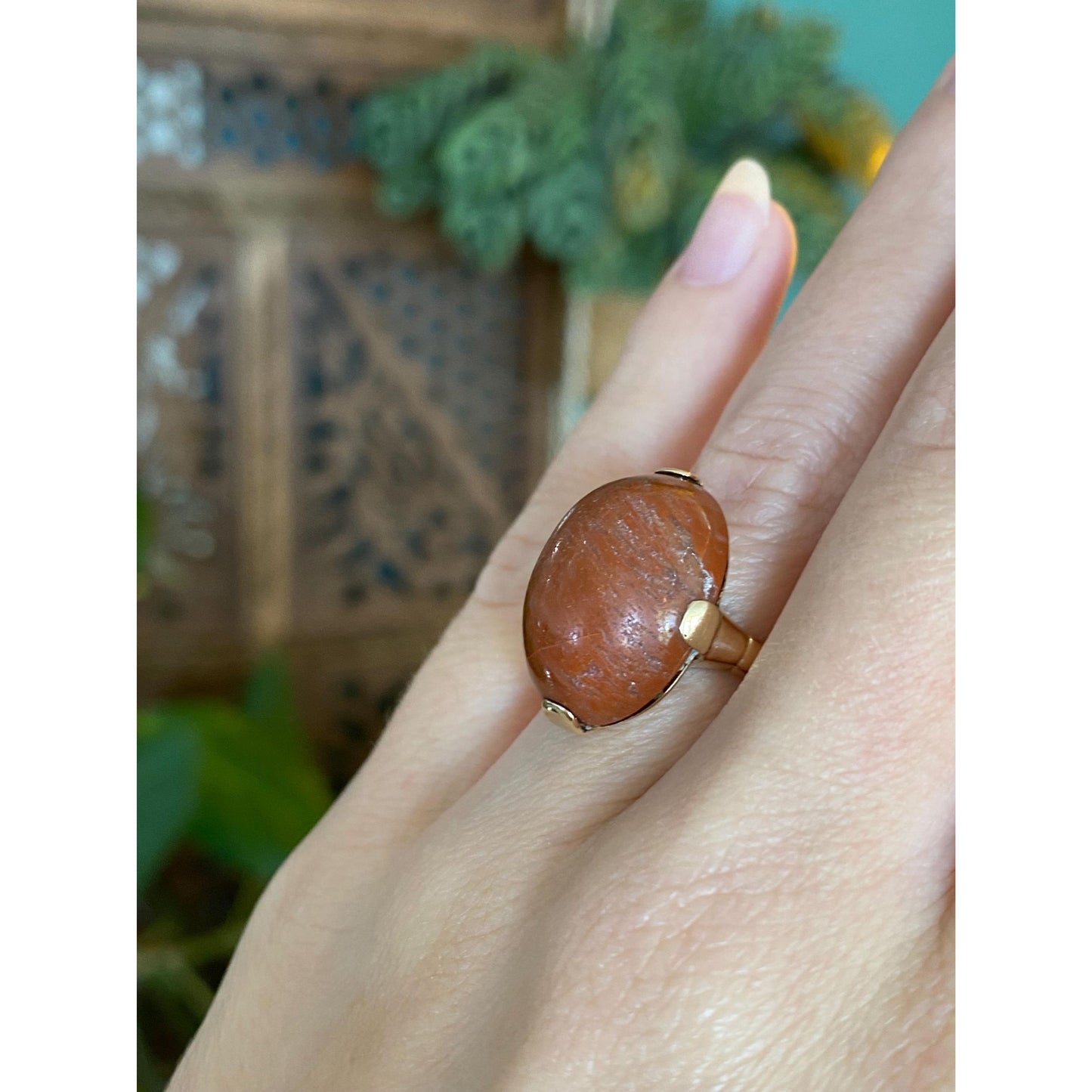 Vintage Solid 10k Yellow Gold Carnelian Ring - Size 5