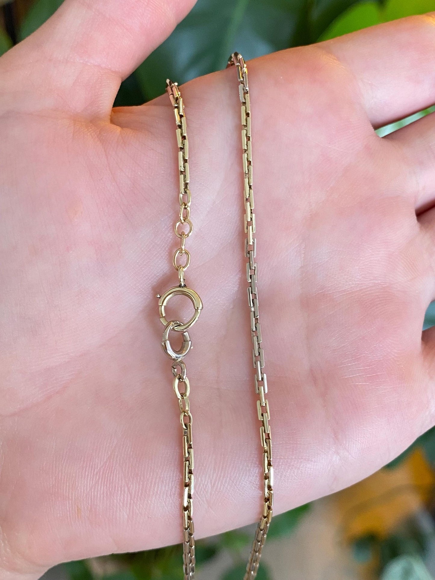 Vintage Solid 14k White & Yellow Gold Biker Link Pocket Watch Chain Necklace - 14 inches
