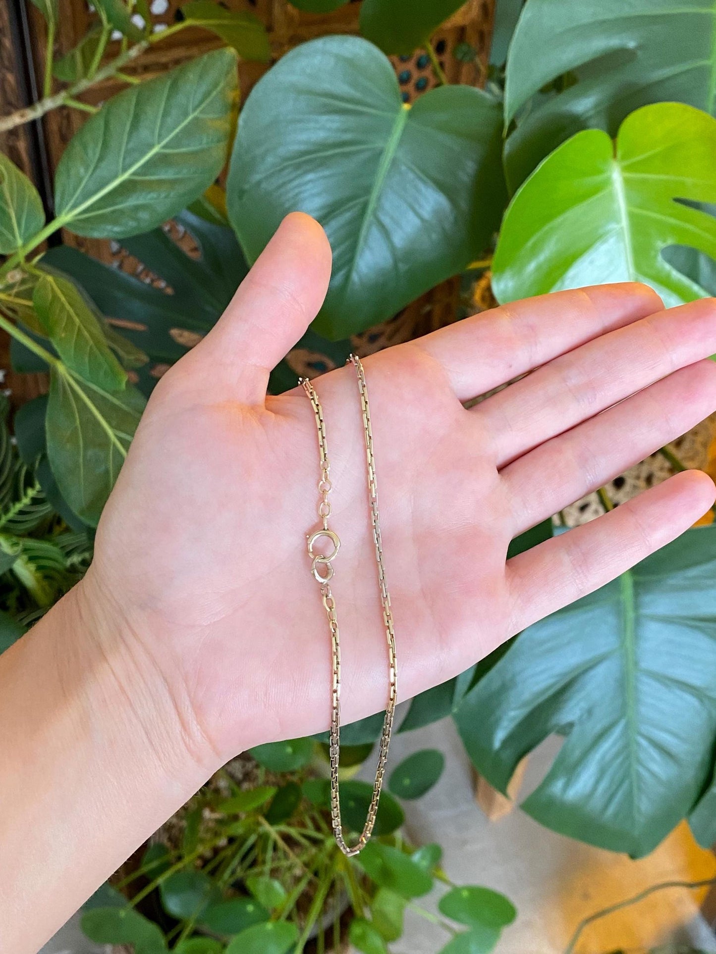 Vintage Solid 14k White & Yellow Gold Biker Link Pocket Watch Chain Necklace - 14 inches