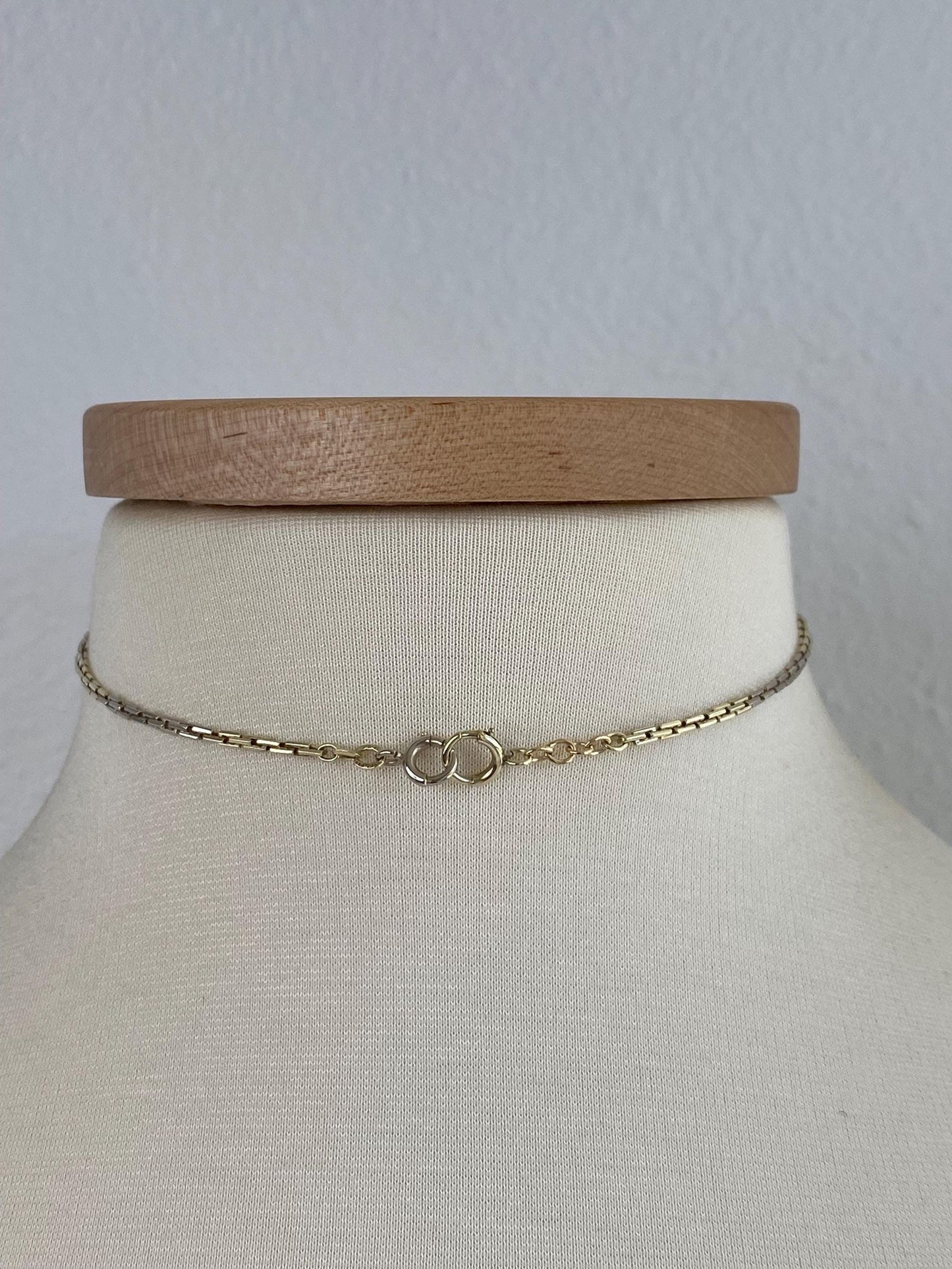 Vintage Solid 14k White & Yellow Gold Biker Link Pocket Watch Chain Necklace - 14 inches