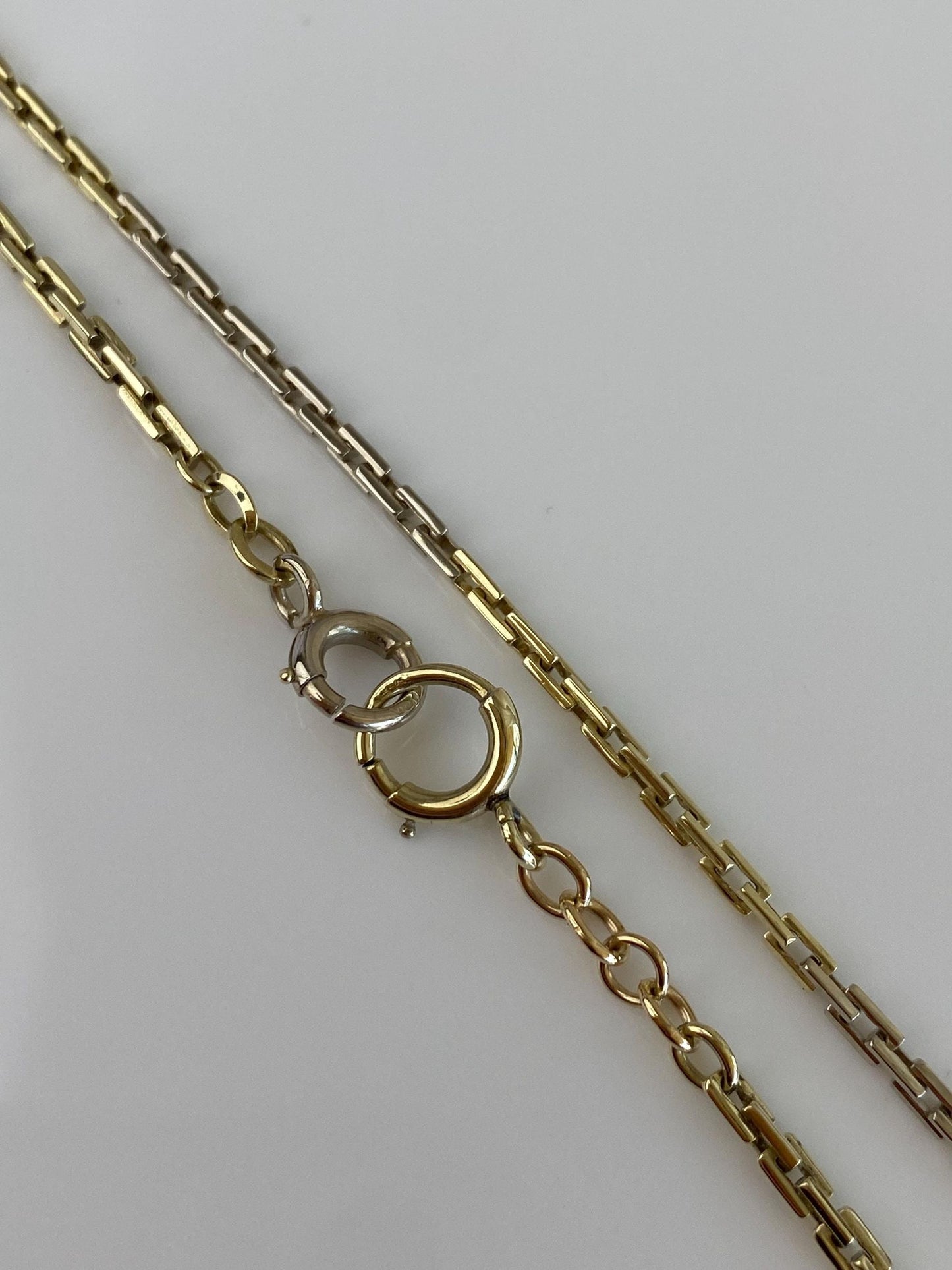 Vintage Solid 14k White & Yellow Gold Biker Link Pocket Watch Chain Necklace - 14 inches