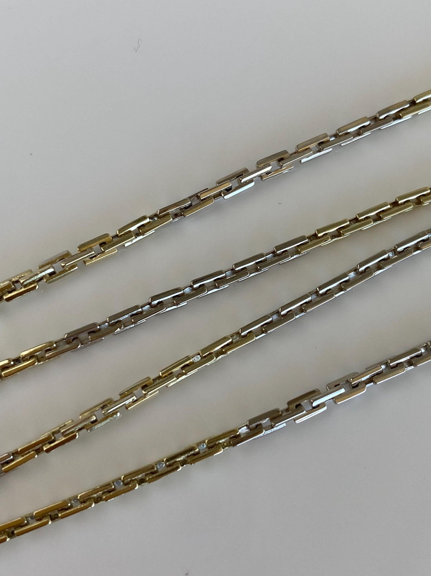 Vintage Solid 14k White & Yellow Gold Biker Link Pocket Watch Chain Necklace - 14 inches