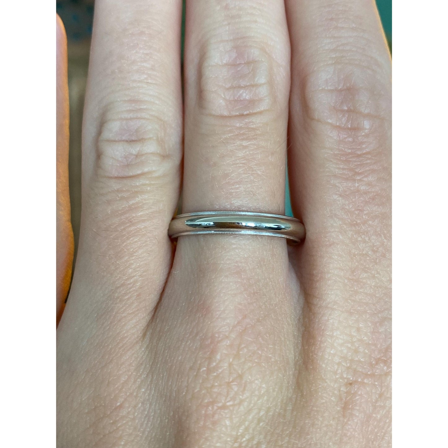 Vintage Solid 14k White Gold Milgrain Ring Band - Size 9.75