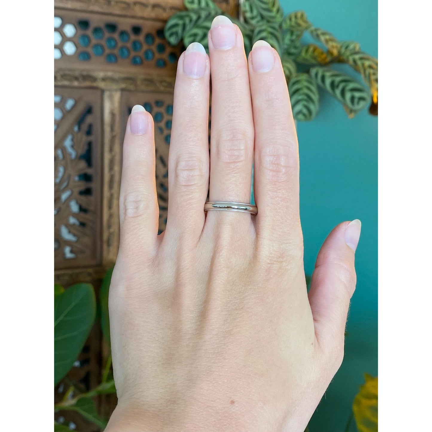 Vintage Solid 14k White Gold Milgrain Ring Band - Size 9.75