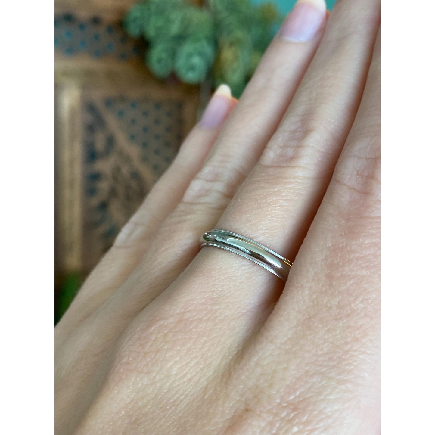 Vintage Solid 14k White Gold Milgrain Ring Band - Size 9.75