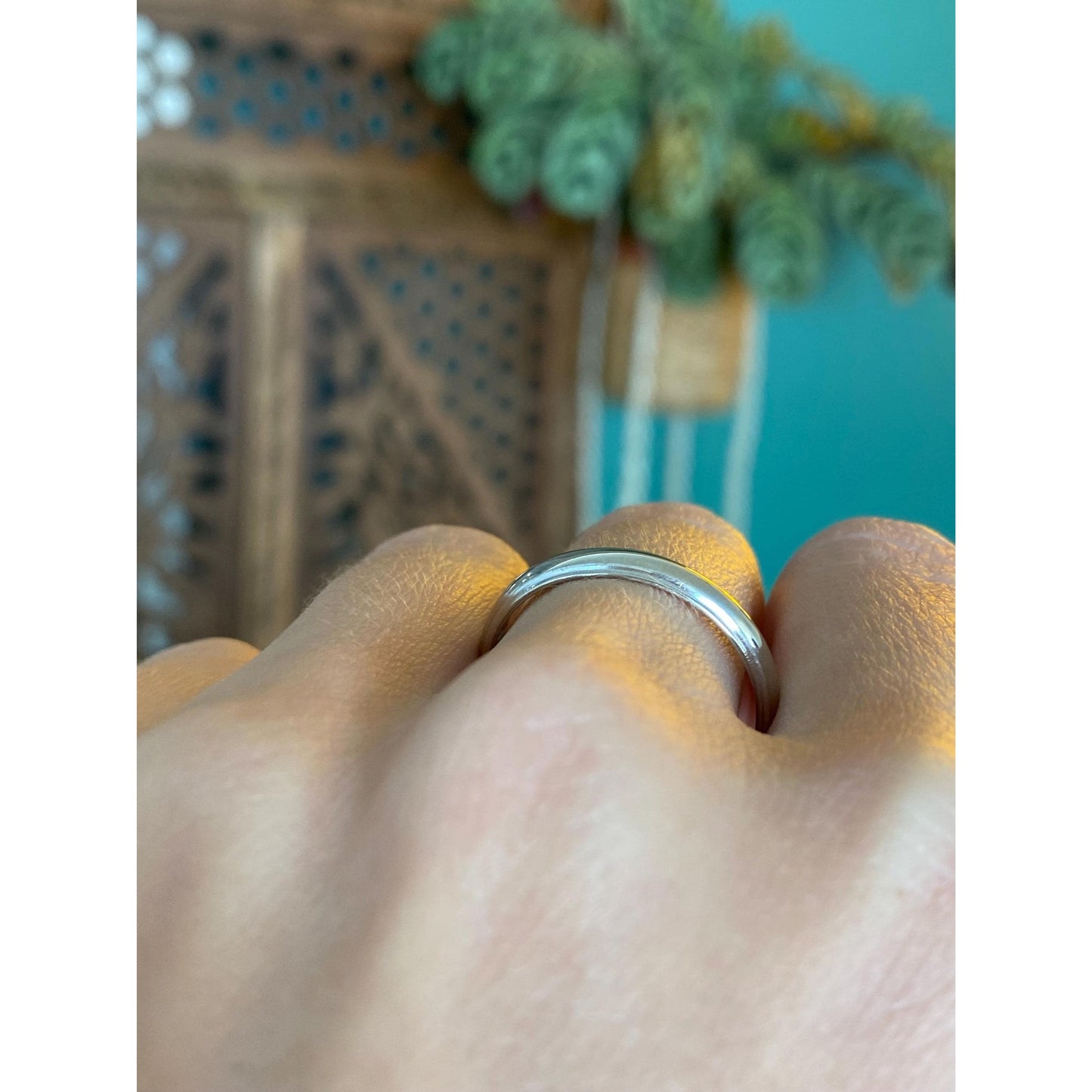 Vintage Solid 14k White Gold Milgrain Ring Band - Size 9.75