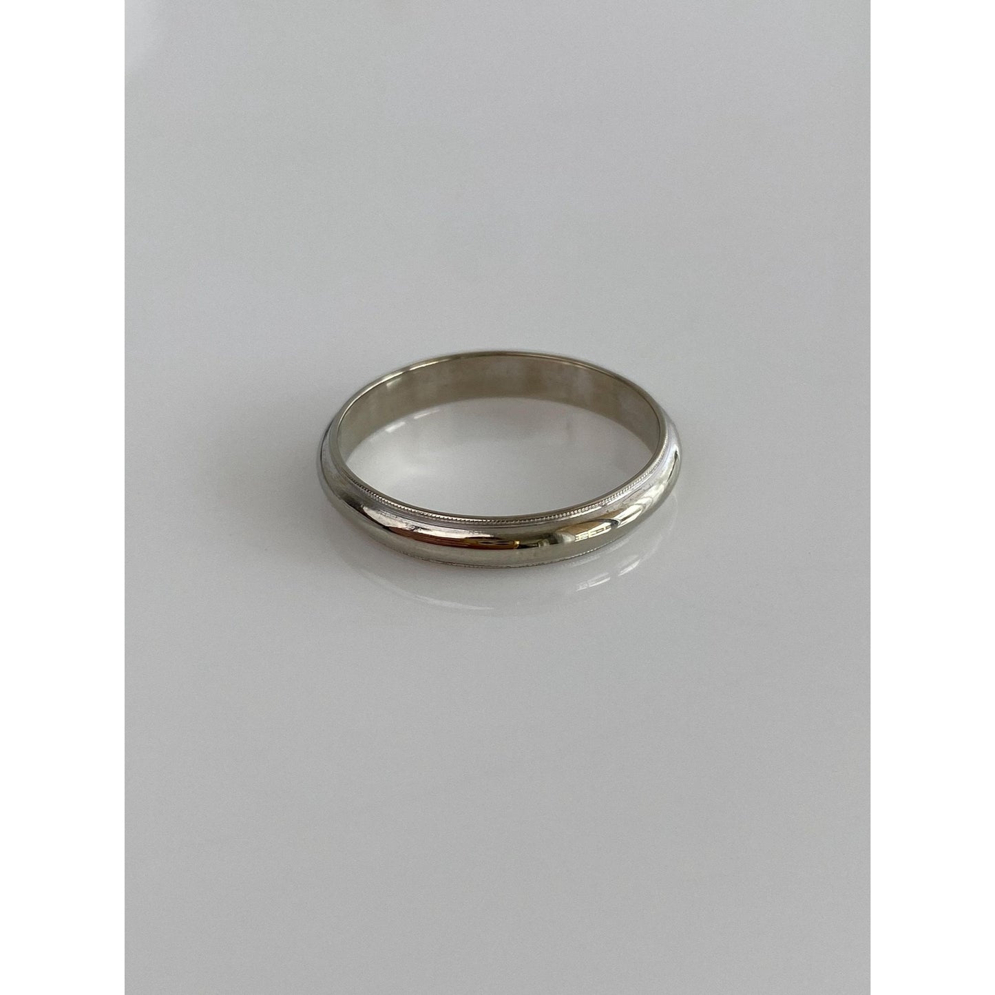 Vintage Solid 14k White Gold Milgrain Ring Band - Size 9.75