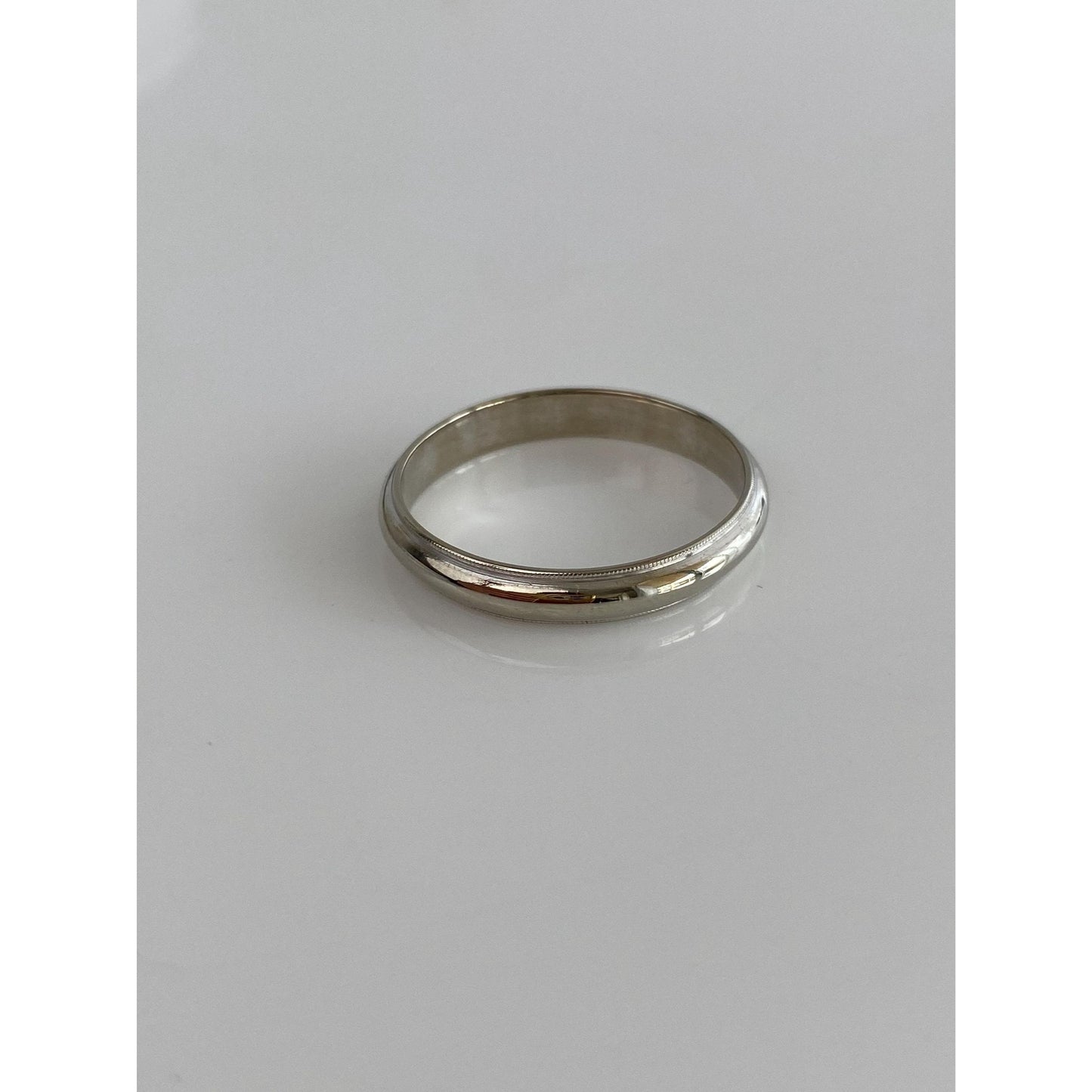 Vintage Solid 14k White Gold Milgrain Ring Band - Size 9.75