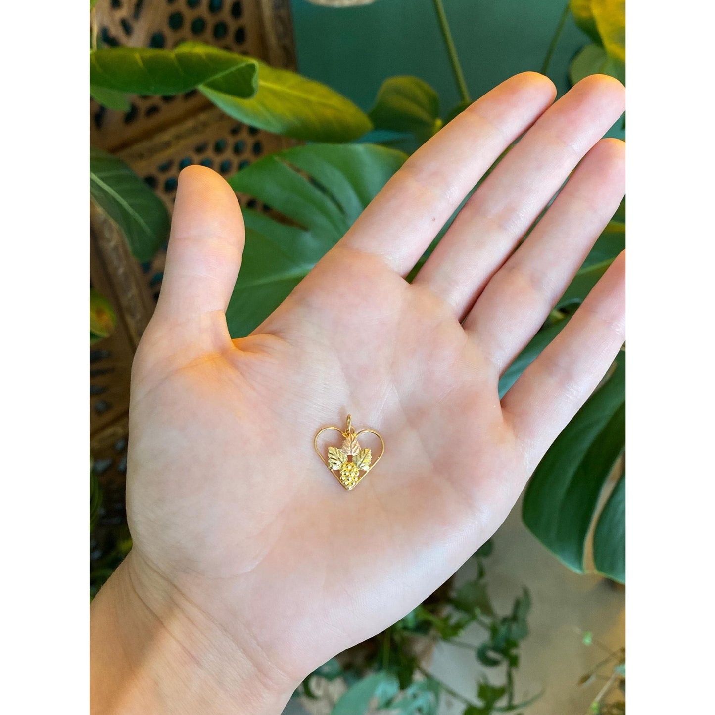 Vintage Solid 10k Black Hills Gold Grape Leaves Heart Charm
