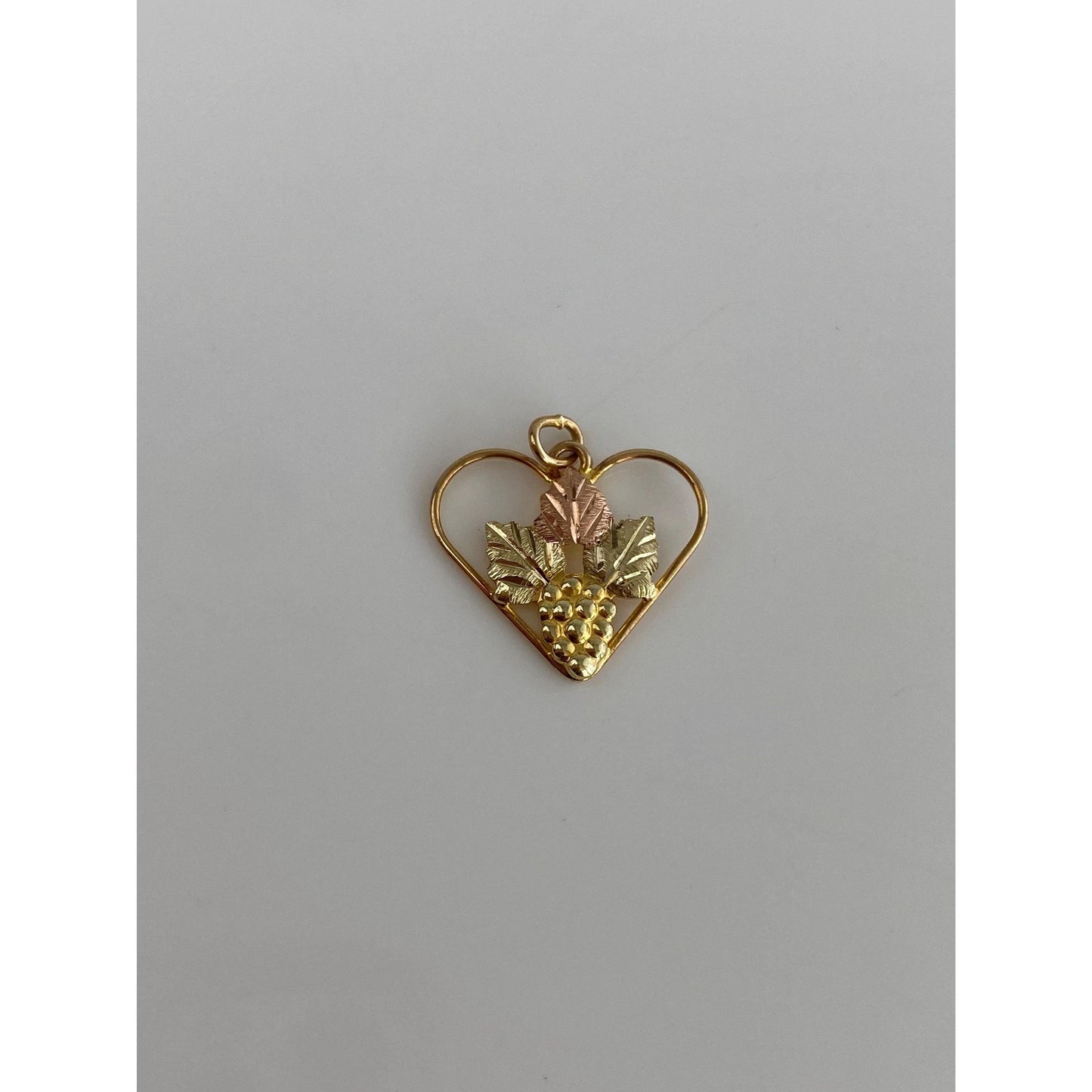 Vintage Solid 10k Black Hills Gold Grape Leaves Heart Charm