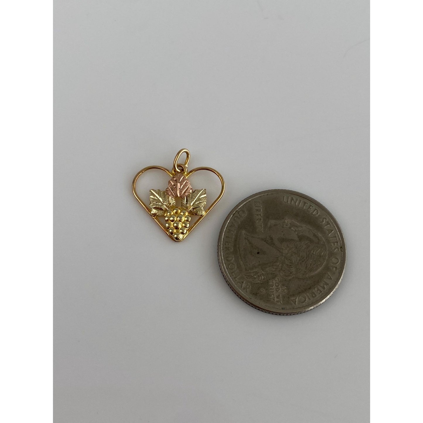 Vintage Solid 10k Black Hills Gold Grape Leaves Heart Charm