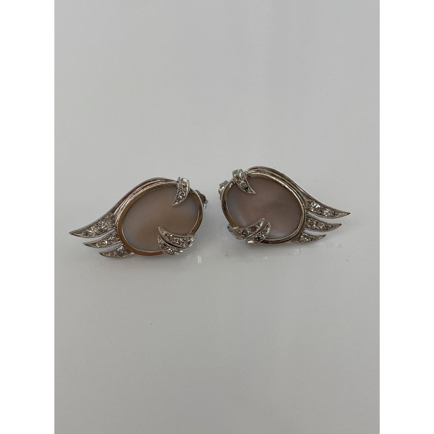 Solid Platinum Diamond Mother of Pearl Stud Earrings