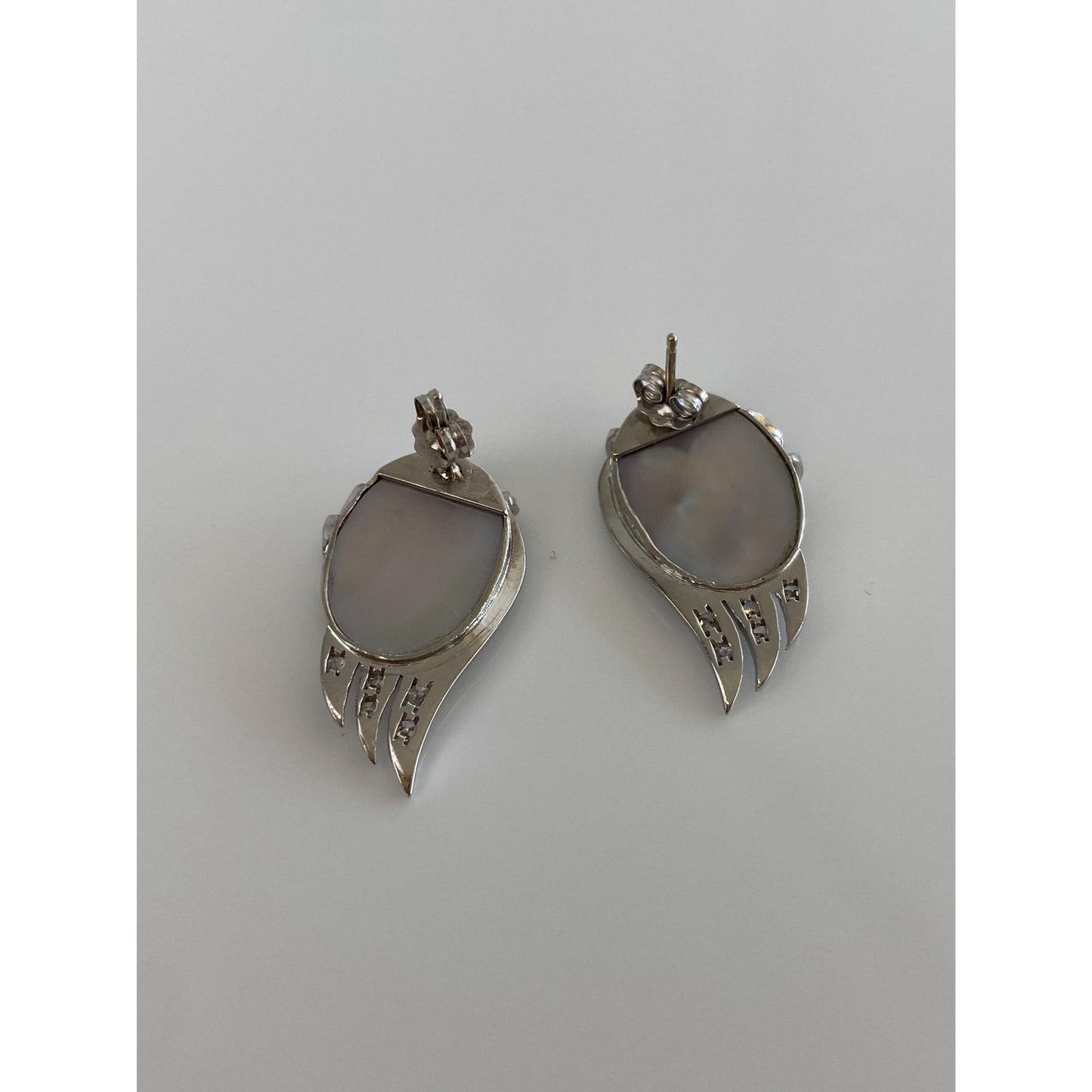 Solid Platinum Diamond Mother of Pearl Stud Earrings