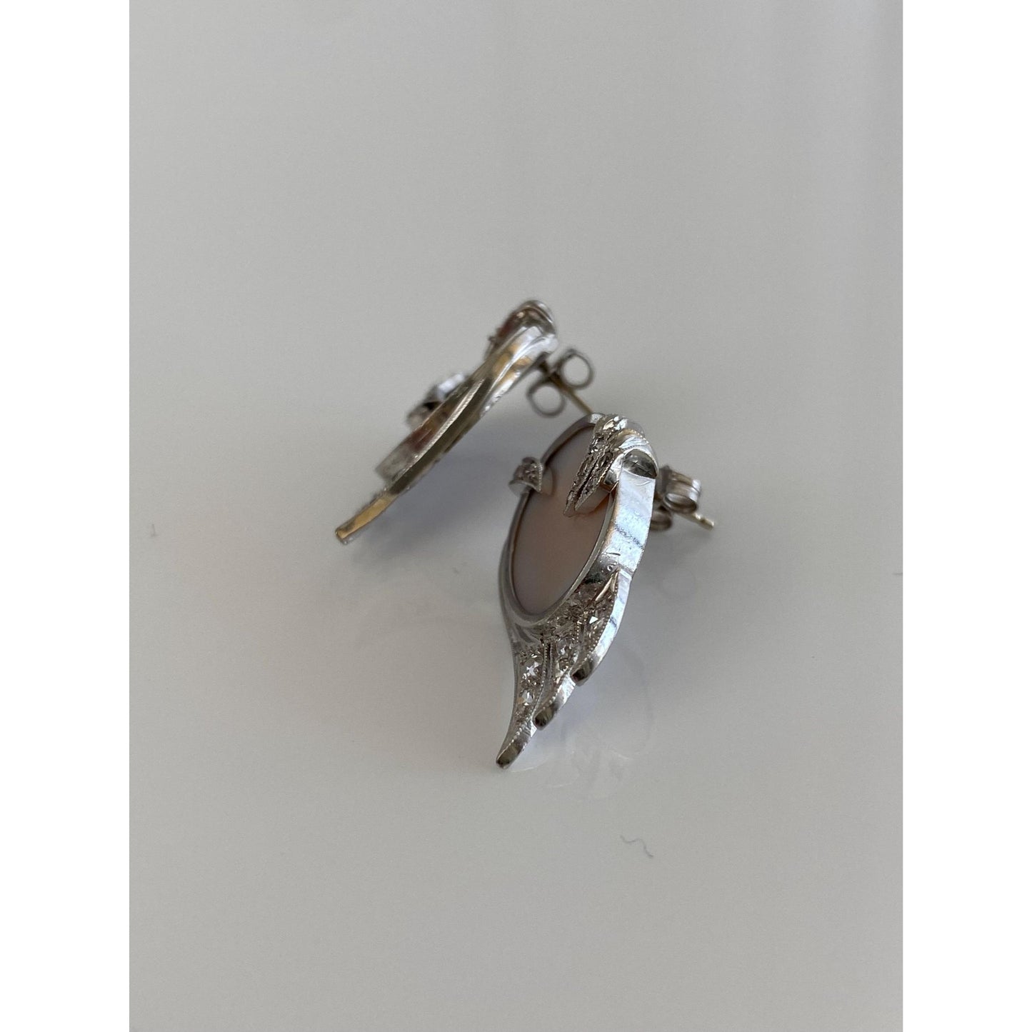 Solid Platinum Diamond Mother of Pearl Stud Earrings