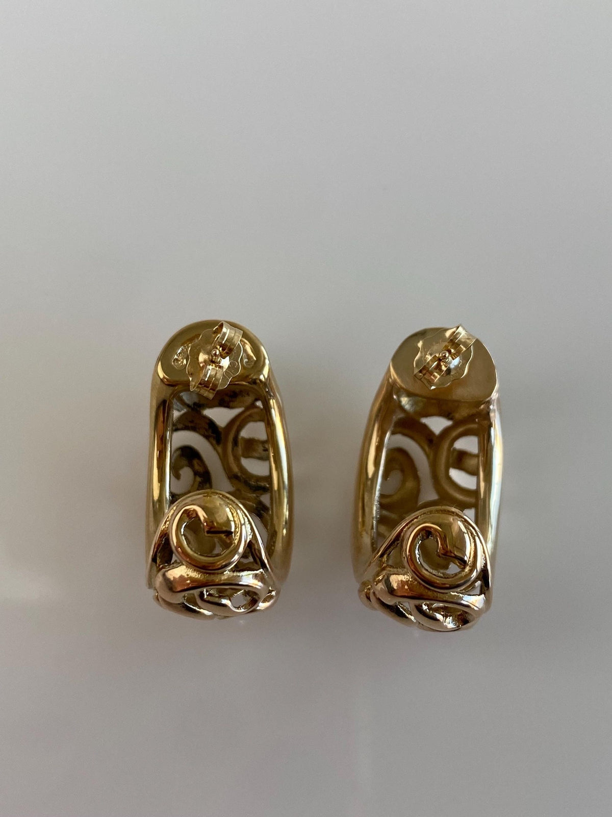 Vintage Solid 14k Rosey Gold Scroll Open Work Drop Stud Earrings
