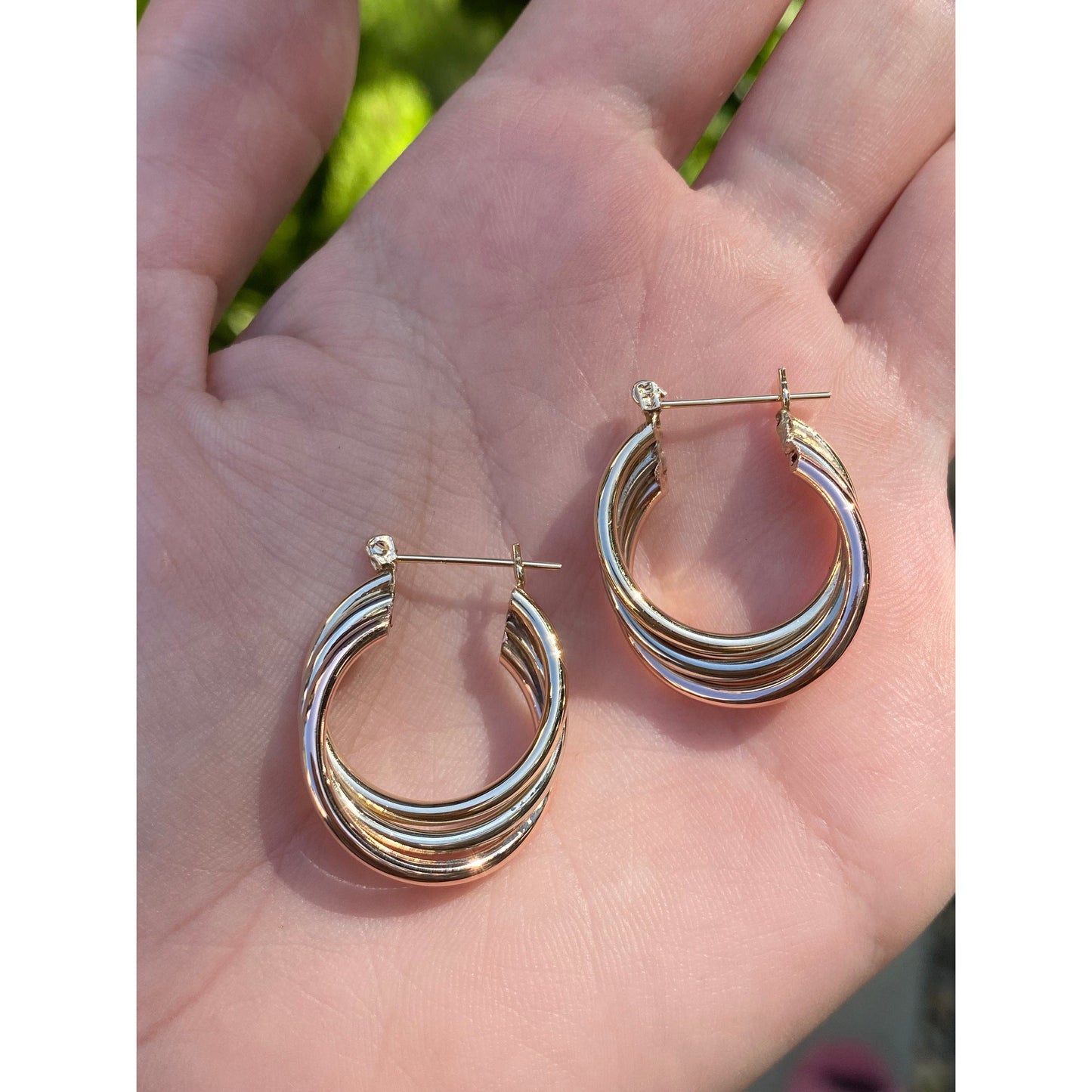 Vintage 14k Tri Tone Gold Layered Hoop Earrings