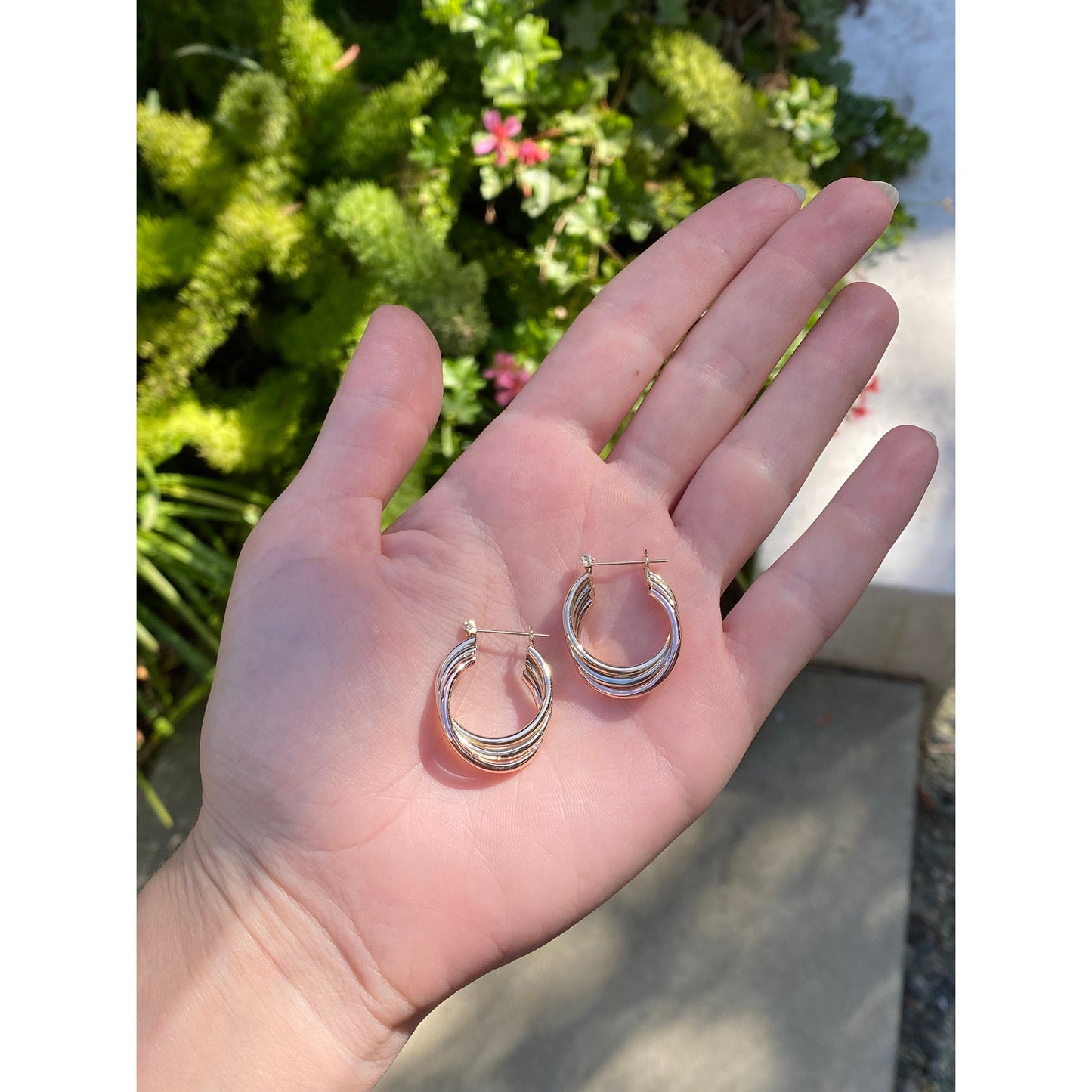 Vintage 14k Tri Tone Gold Layered Hoop Earrings