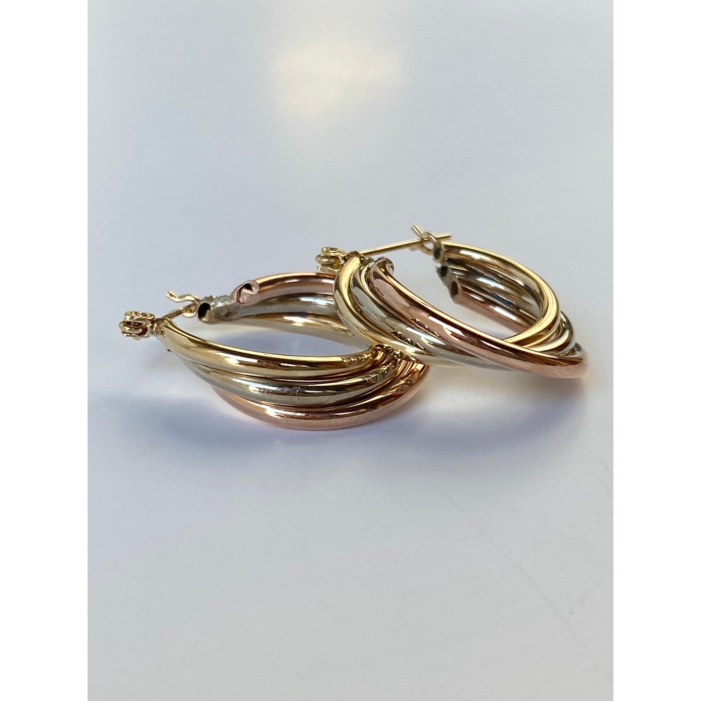 Vintage 14k Tri Tone Gold Layered Hoop Earrings