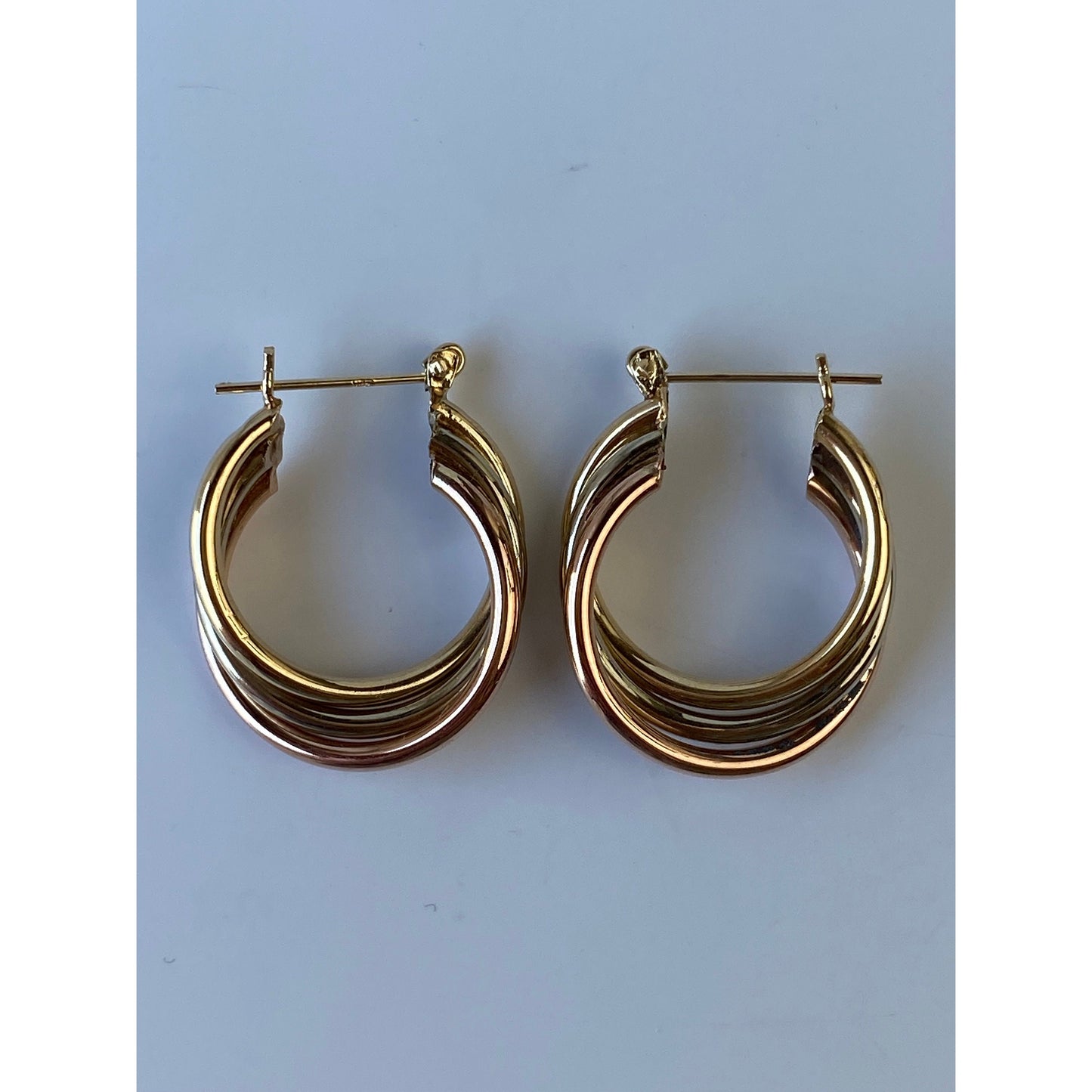Vintage 14k Tri Tone Gold Layered Hoop Earrings