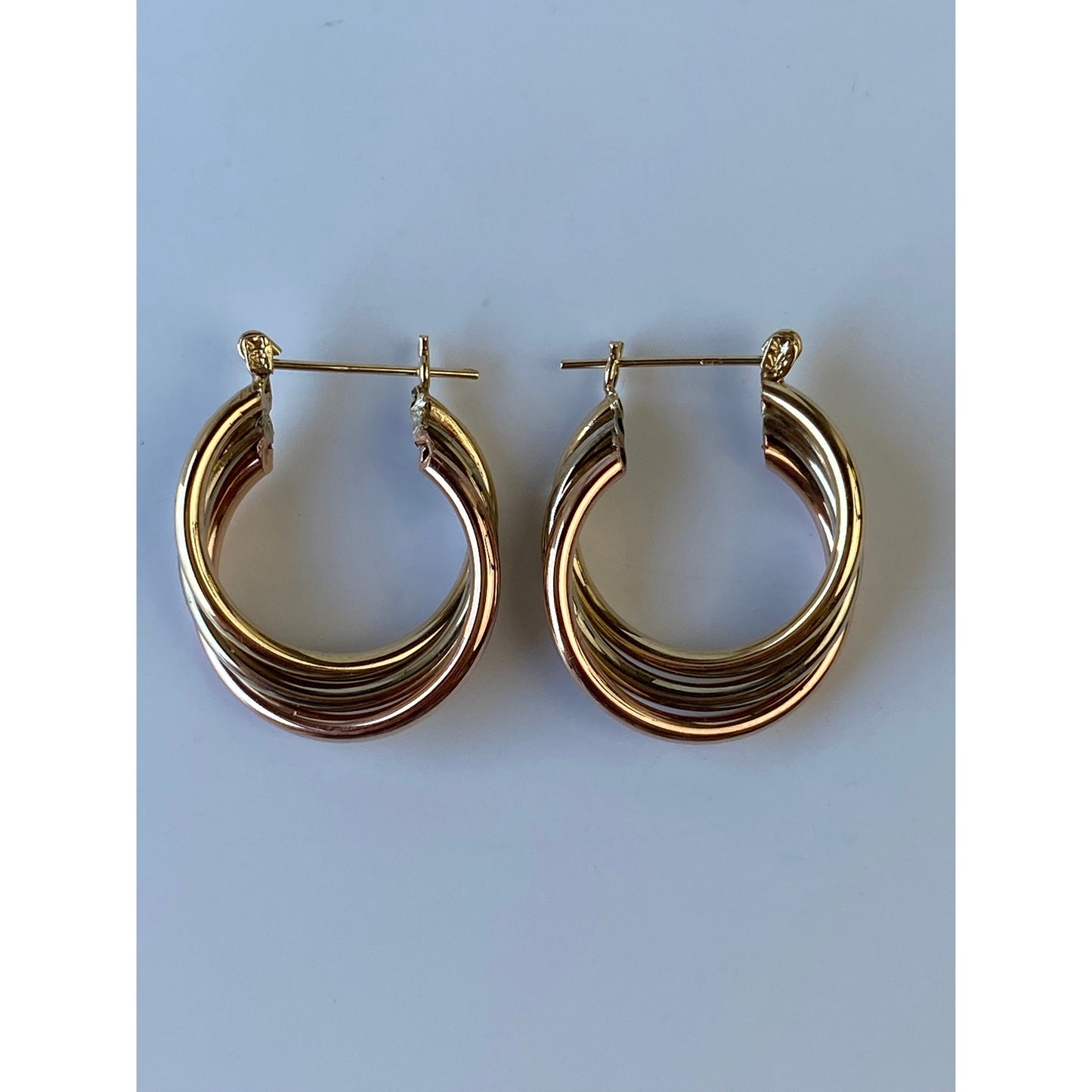 Vintage 14k Tri Tone Gold Layered Hoop Earrings