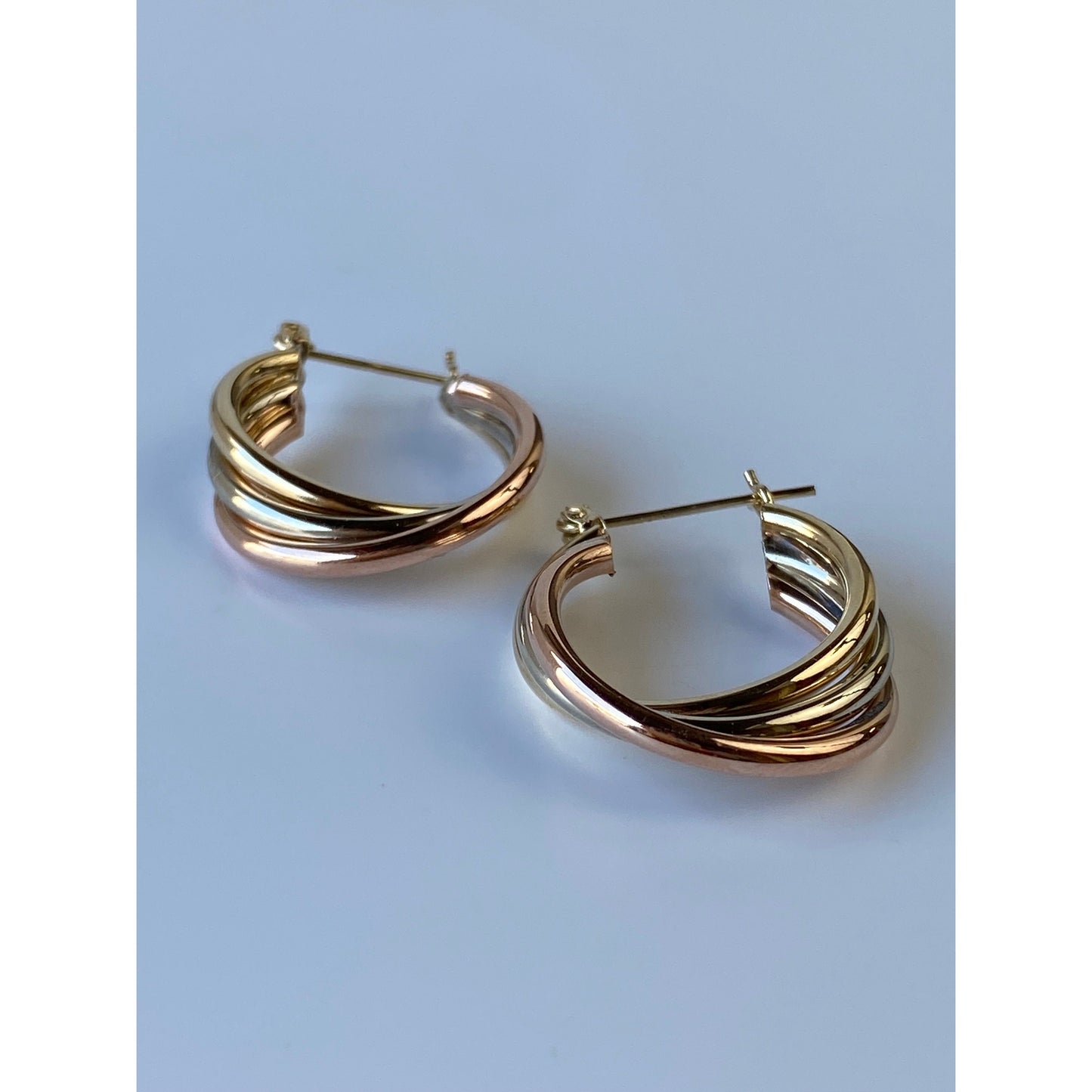 Vintage 14k Tri Tone Gold Layered Hoop Earrings