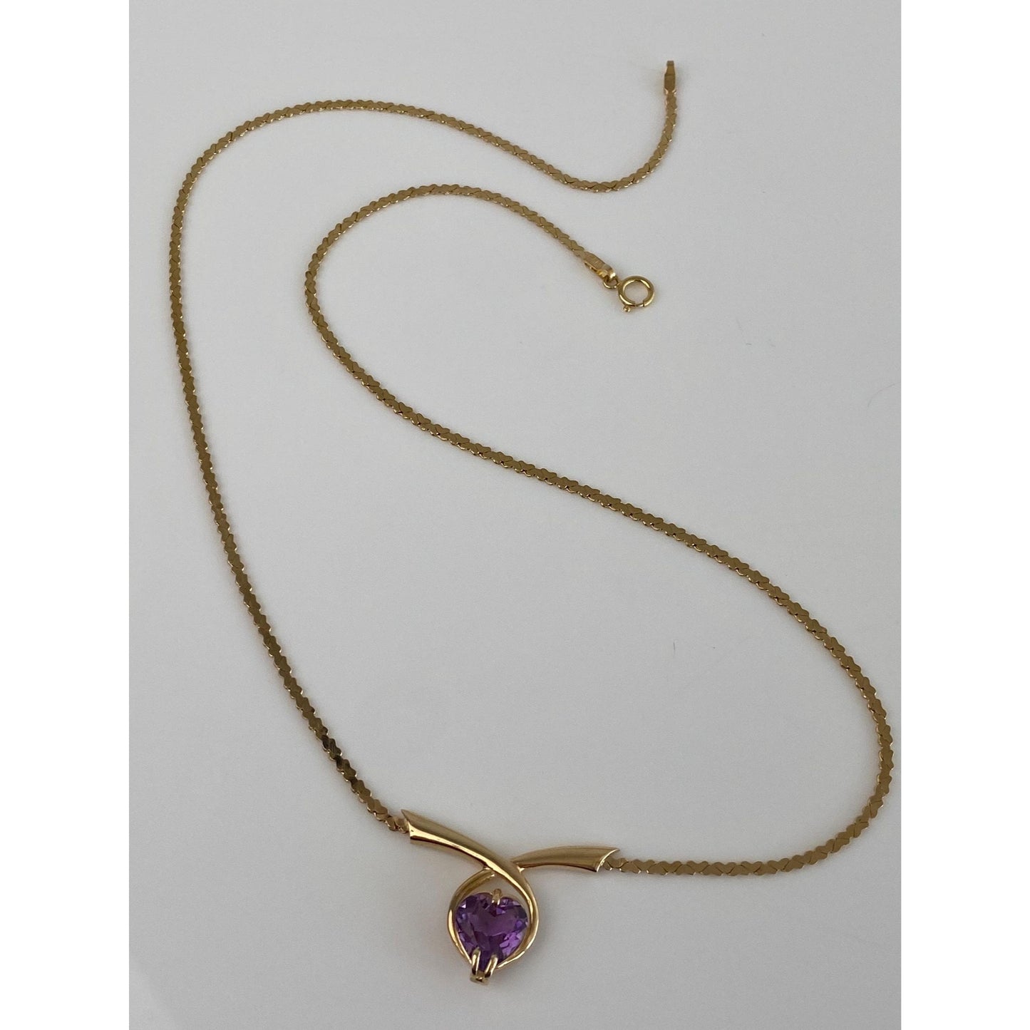 Solid 14k Yellow Gold Amethyst Heart Link Chain Necklace - 17.75 inches