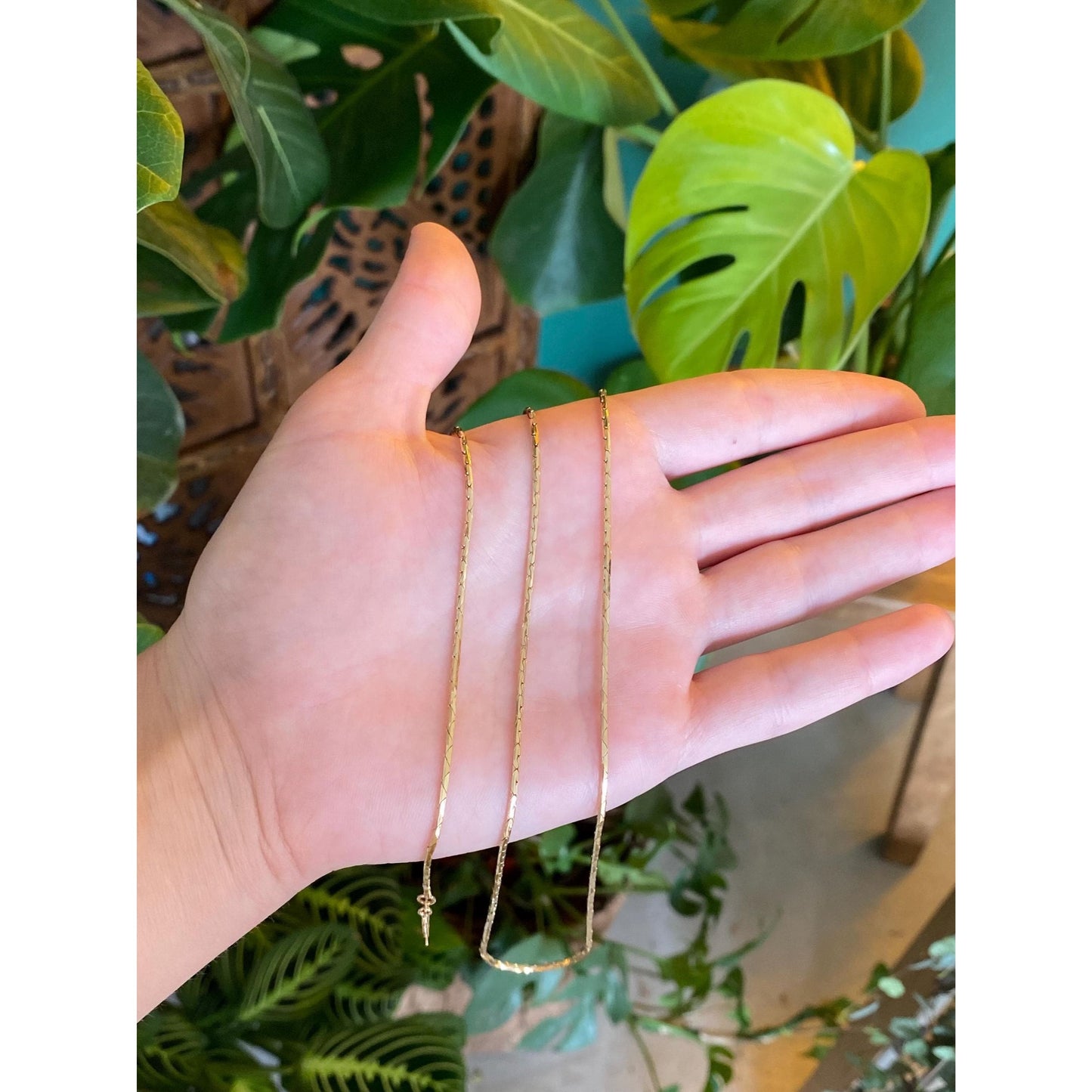 Vintage Solid 14k Yellow Gold Long Round Triangle Link Chain Necklace - 24 inches