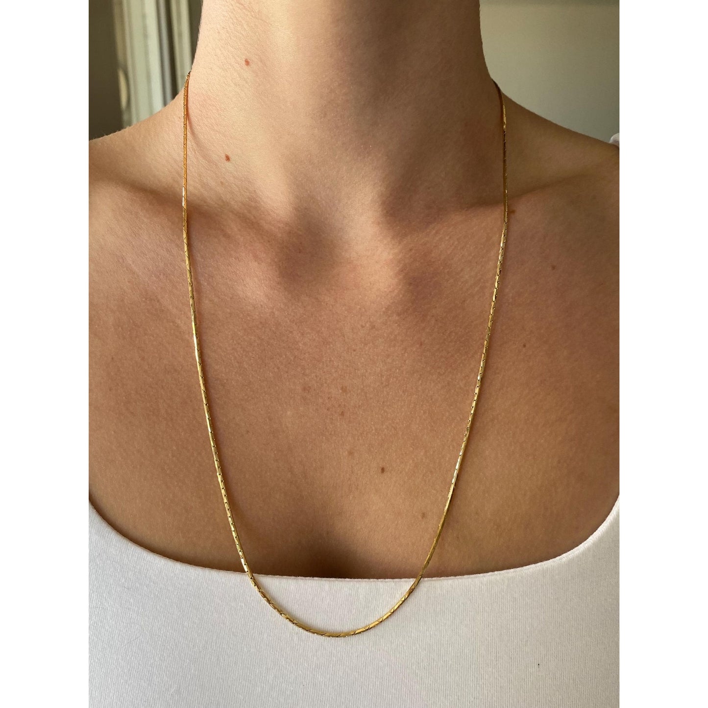 Vintage Solid 14k Yellow Gold Long Round Triangle Link Chain Necklace - 24 inches