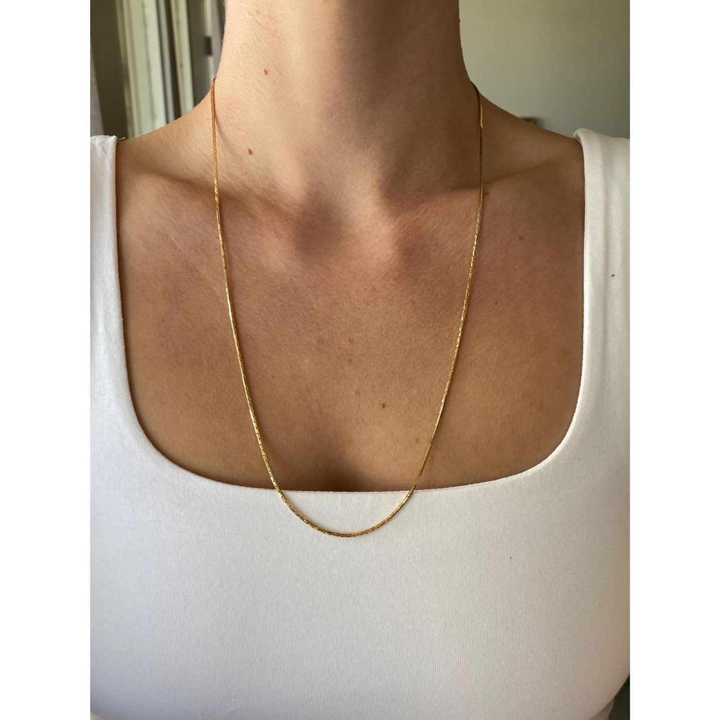 Vintage Solid 14k Yellow Gold Long Round Triangle Link Chain Necklace - 24 inches